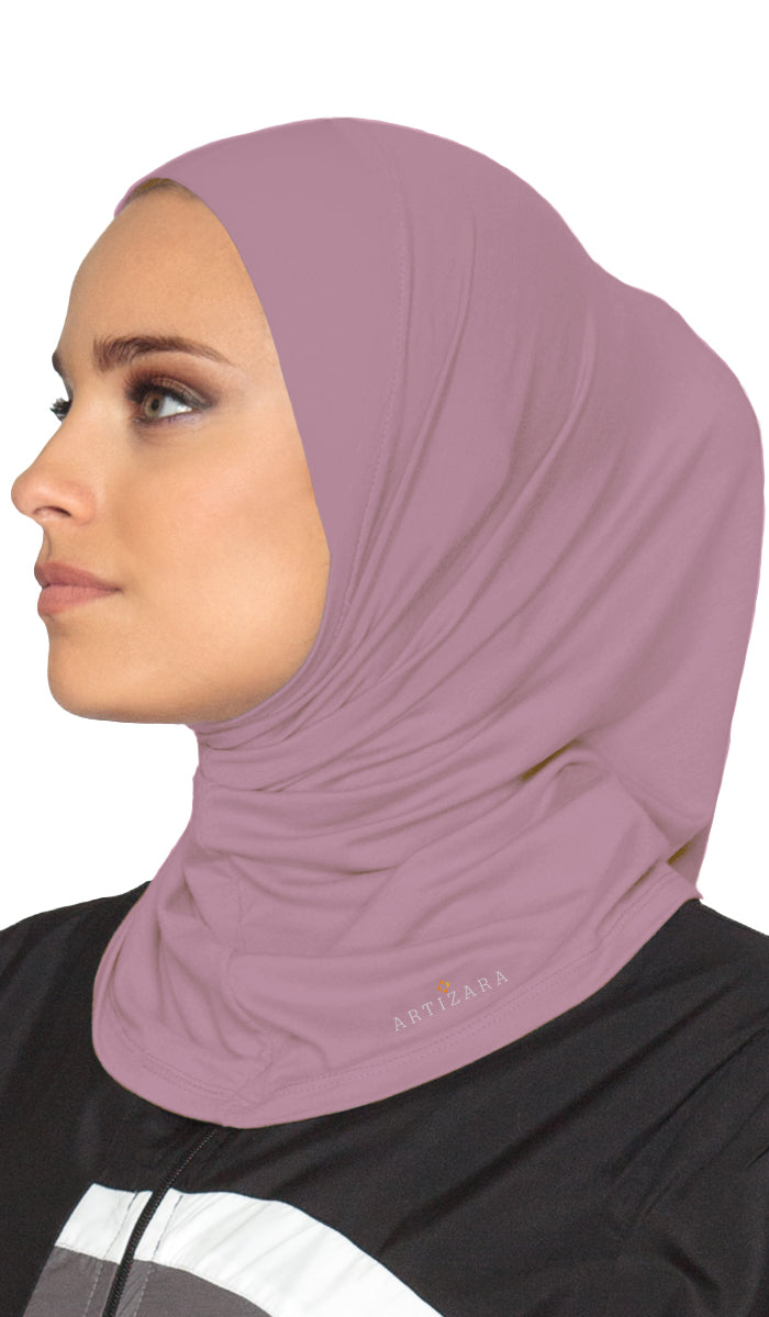  One Piece Stretch Sports Hijab - Mauve Pink 