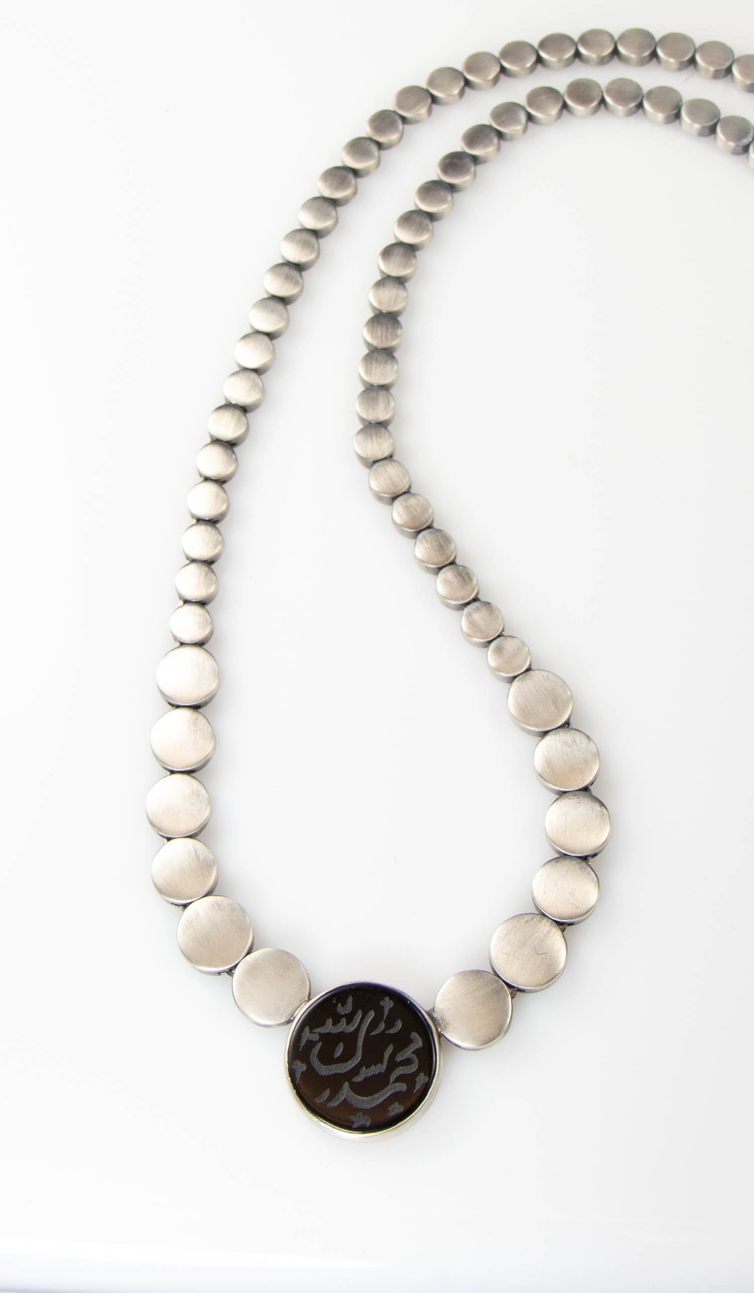  Sterling Silver Engraved Black Onyx Muhammed Necklace - FINAL SALE 