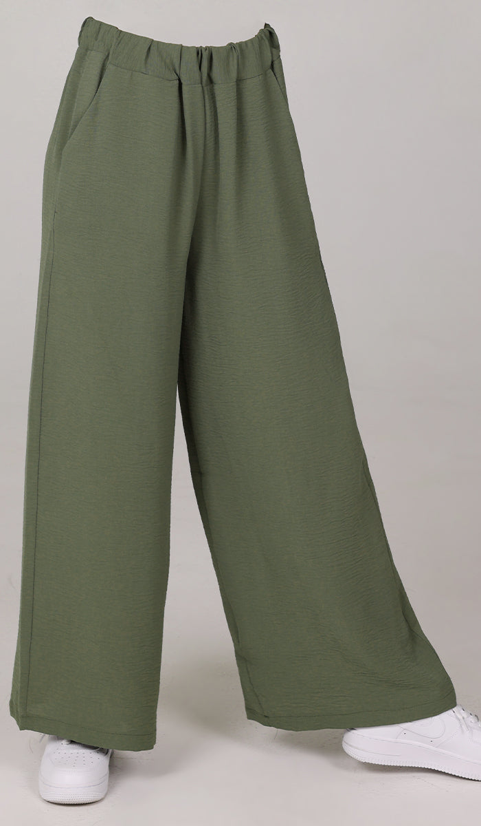  Tina Loose Stretch Wide Leg Pants - Olive 