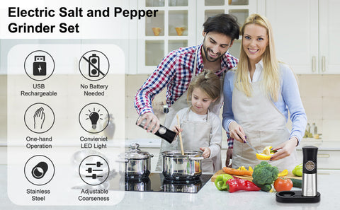 ABLEGRID Electric Salt and Pepper Grinder Set, Gravity Rechargeable Au –