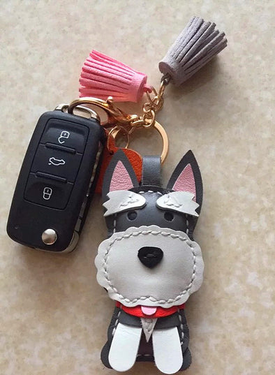 Personalized Schnauzer Keyring Cowhide Dog Key chain leather charm