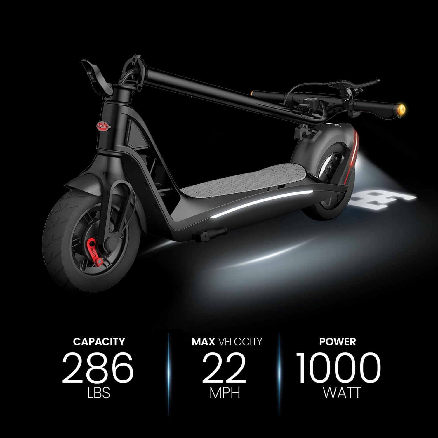 Bugatti 10.0 Electric Scooter - 22mph, 37 Mile Range, 10-in Wheels - Black