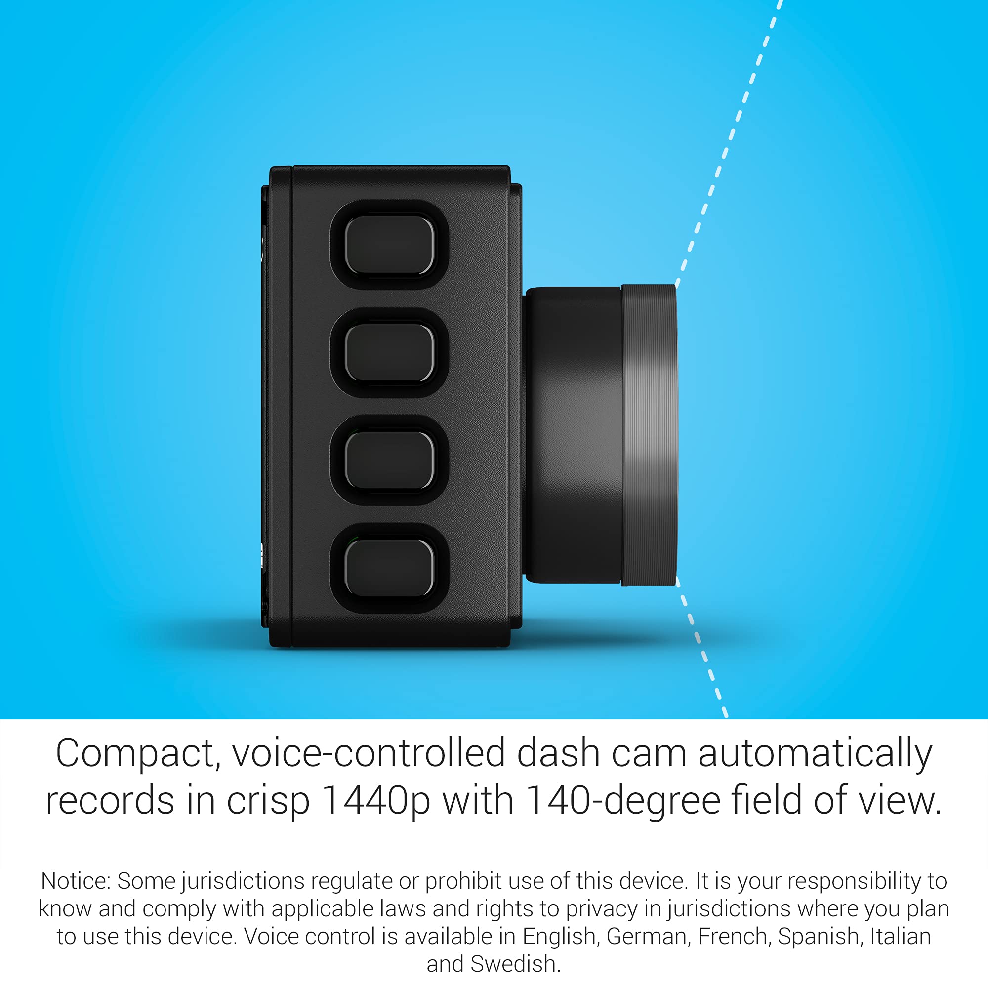 Garmin Dash Cam 57, 1440p and 140-degree FOV, Voice Control, Compact and Discreet, Includes Memory Card