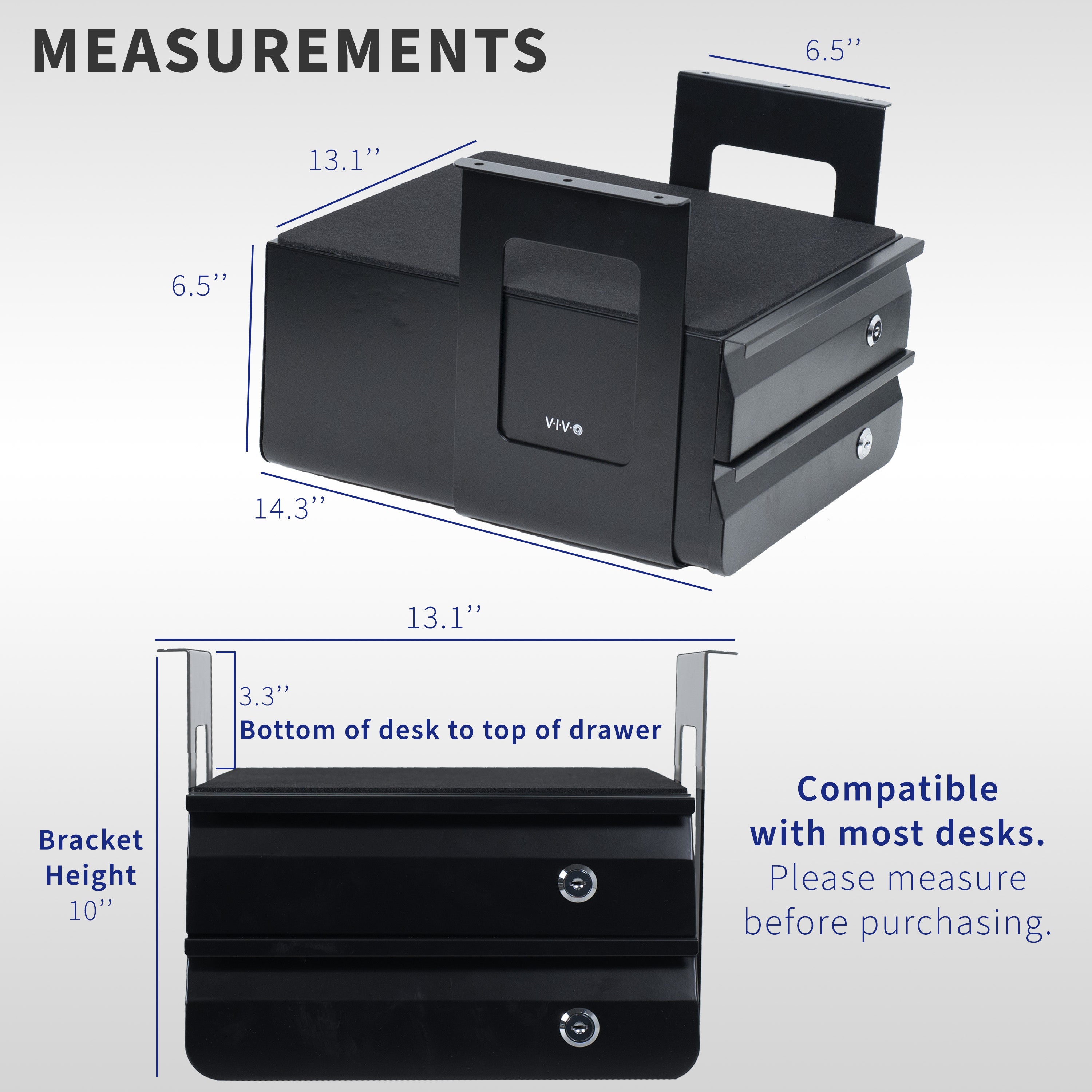 Black Lockable Under Desk Double Drawer