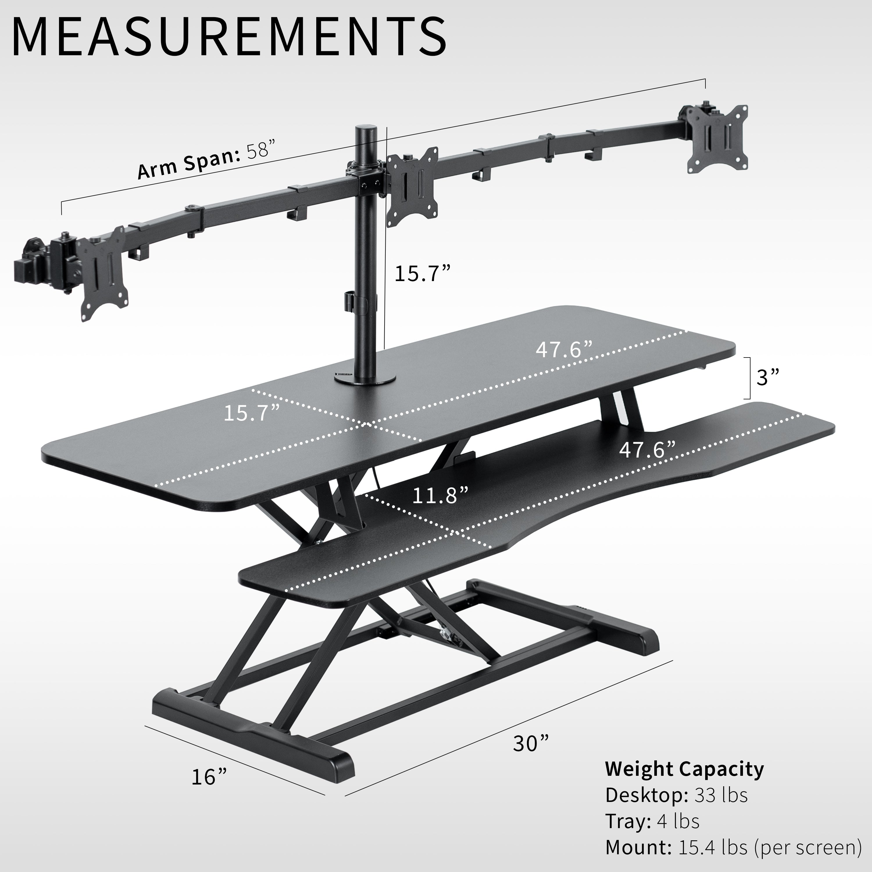 Extra Large Black Desk Riser with Triple Monitor Mount