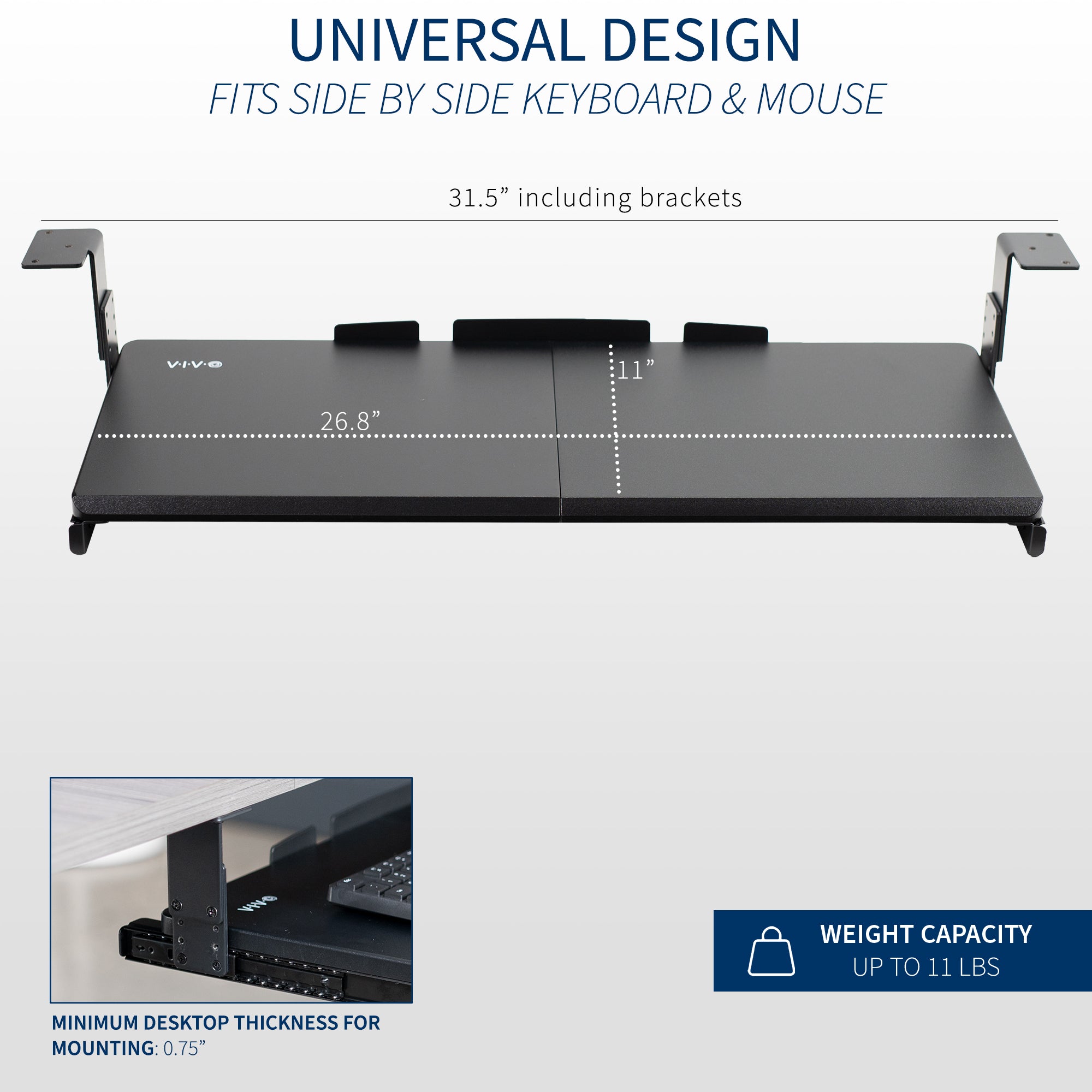 Black Under Desk Height Adjustable Keyboard Tray