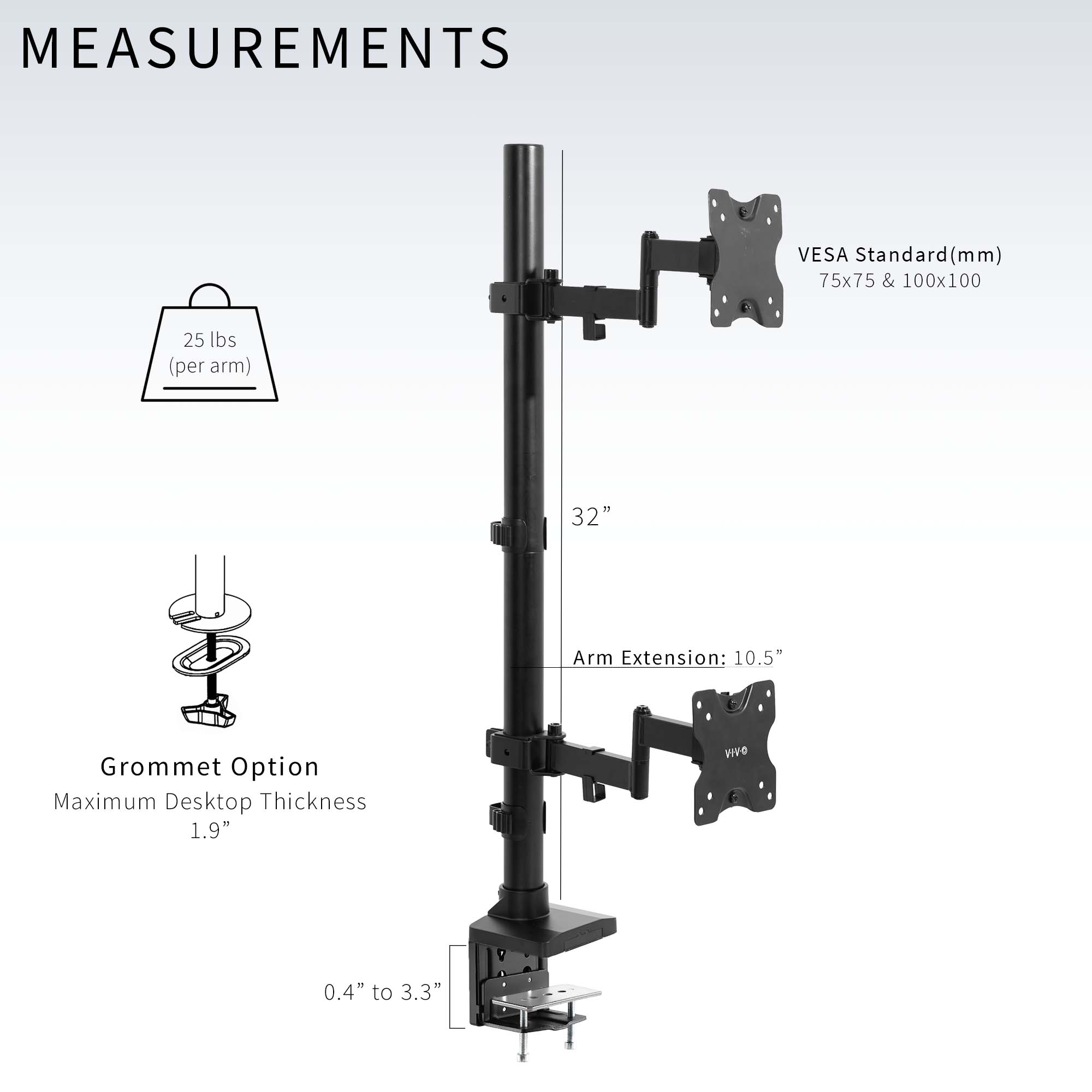 Dual Ultrawide Vertical Monitor Desk Mount with Arms