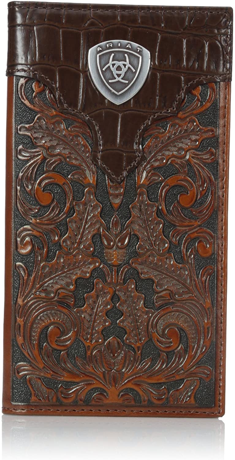 Ariat Mens Oak Embossed Tan Leather Rodeo Wallet Checkbook Cover