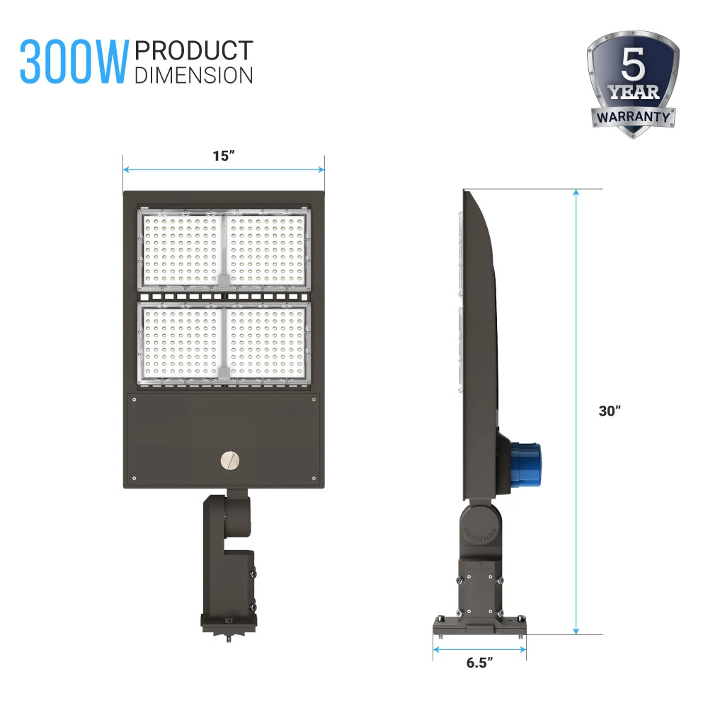 300 Watt LED Pole Light with Dusk to Dawn Photocell 5700K 42000LM AC120-277V Universal Mount Bronze Waterproof IP65, Parking Lot Lights - Outdoor Commercial Area Street Lighting