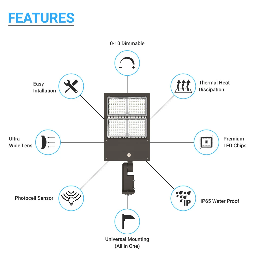 300 Watt LED Pole Light with Dusk to Dawn Photocell 5700K 42000LM AC120-277V Universal Mount Bronze Waterproof IP65, Parking Lot Lights - Outdoor Commercial Area Street Lighting