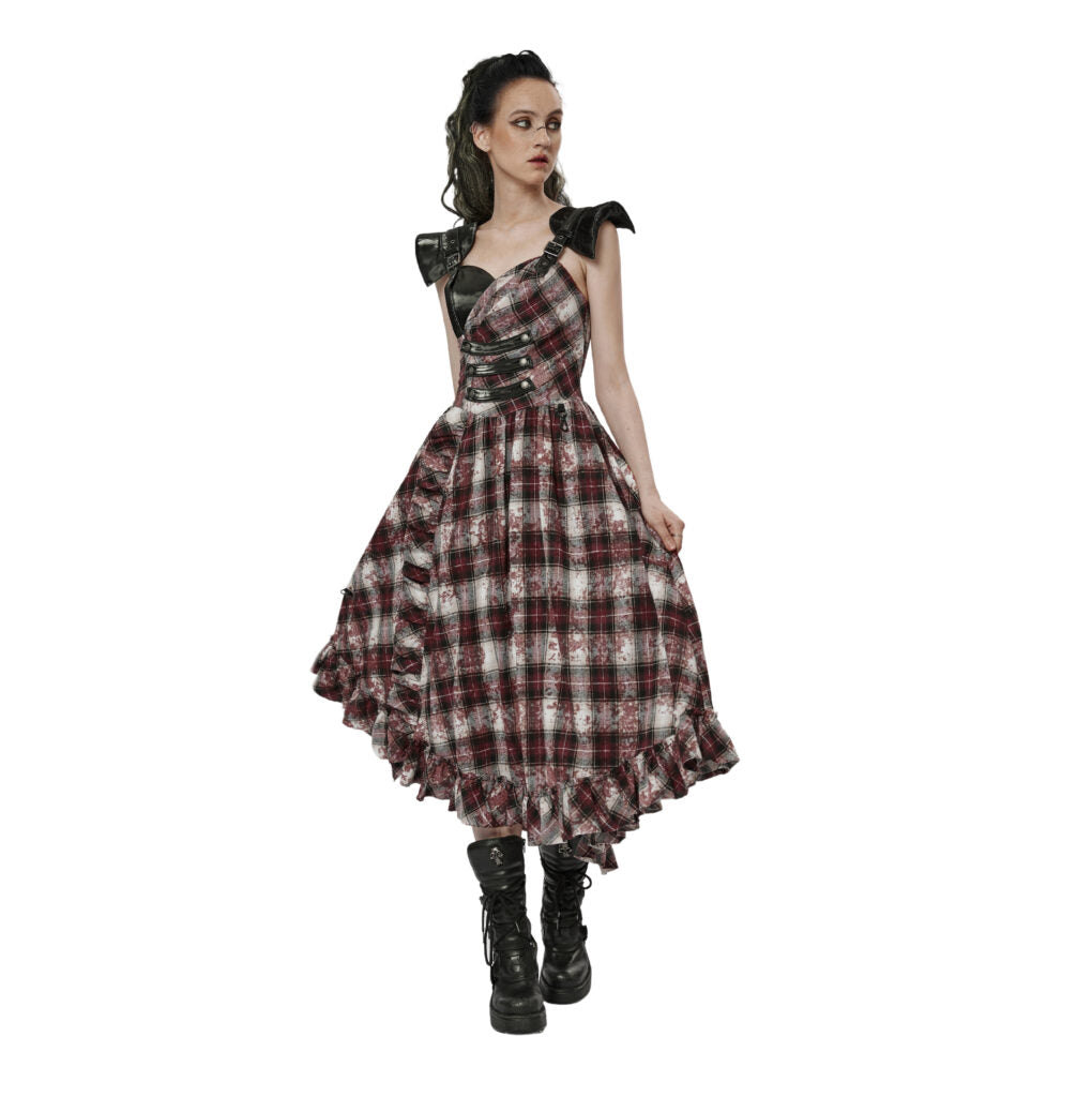 Punk Plaid Dress with Shoulder Pads