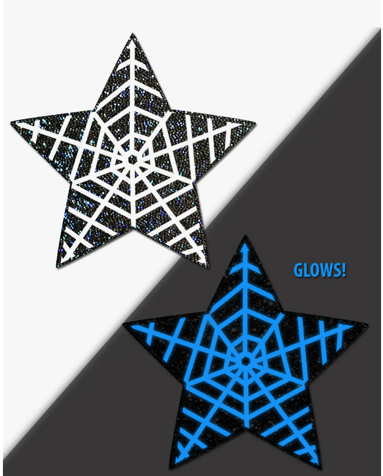 Black Glitter Glow in the Dark Web Star Pasties