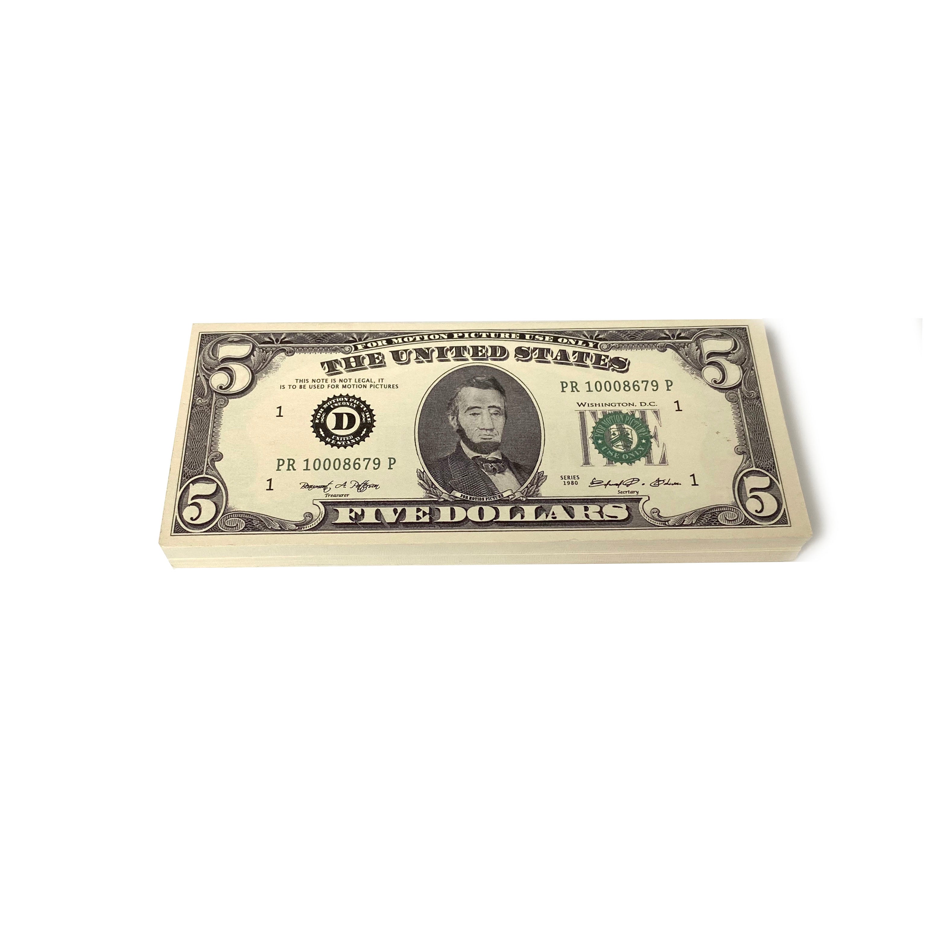 Money Prop - Series 1980s $5 Crisp New $500 Full Print Stack