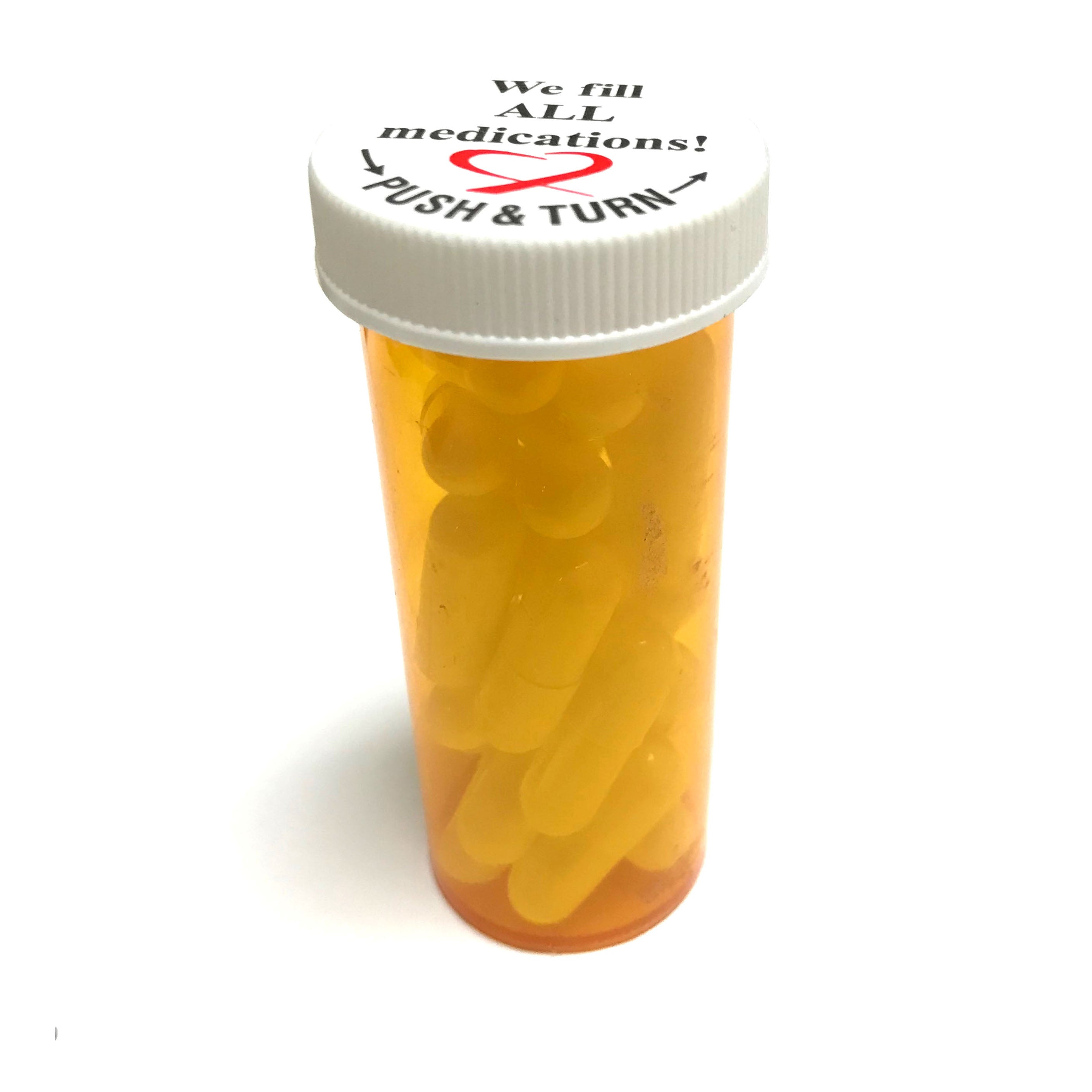 Fake Medicine Pill Capsules in 16 Dram Amber Plastic Medicine Vial with Lid