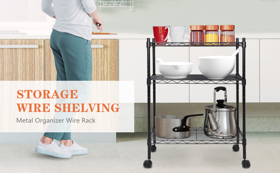 Wire Rack 3-Tier Black Wire Shelving Unit - Adjustable Storage Rack For ...