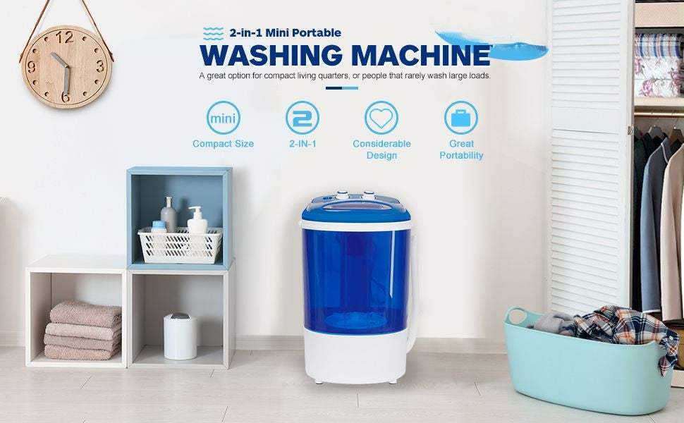 ZENY Portable Mini Washing Machine 5.7 lbs Washing Capacity Semi-Automatic  Compact Washer Spinner Small Cloth Washer Laundry Appliances for Apartment,  RV, Camping, Single Translucent Tub Blue