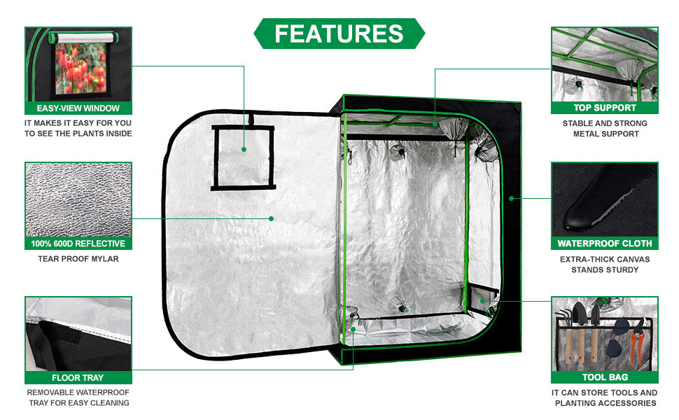 thumbnail image 2 of SEGAWE Hydroponic Grow Tent 24x48x60 - With Observation Window & Floor Tray 2 of 5