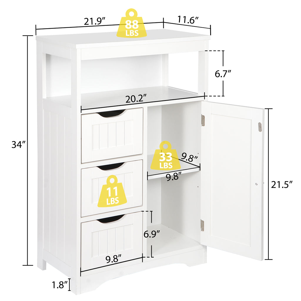 ZENY™ Modern Bathroom Floor Storage Cabinet with 3 Drawers and Adjusta ...