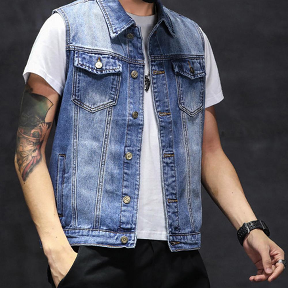 Mens Faded Button Up Denim Vest