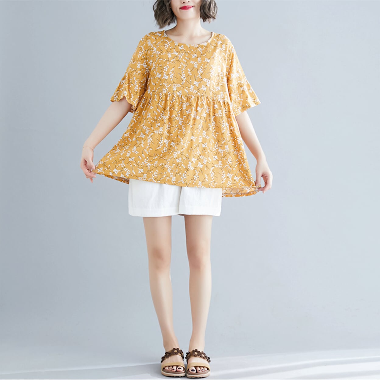 Womens Floral Yellow Top