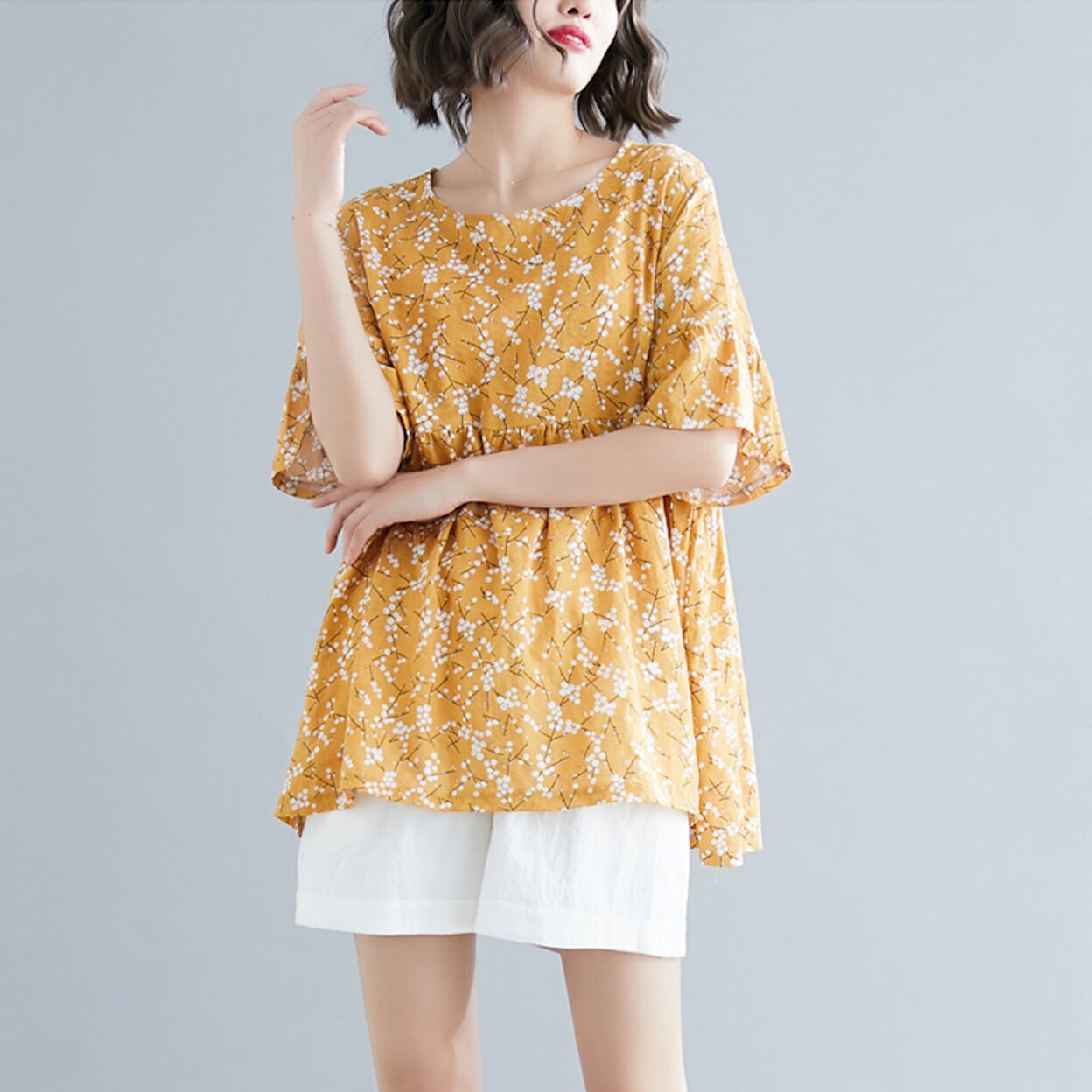 Womens Floral Yellow Top