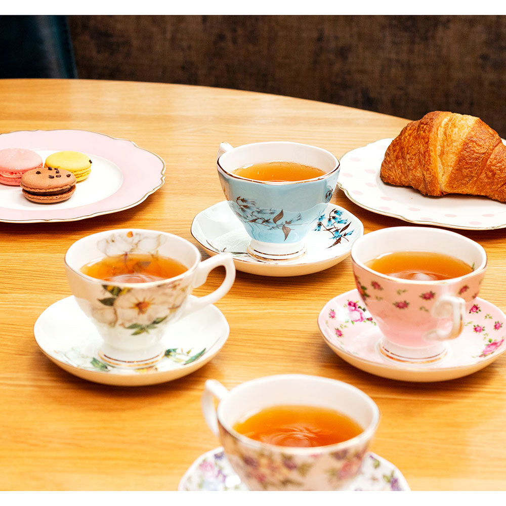 Fine Bone China Tea Cup with Floral Tea Pot Set of 9