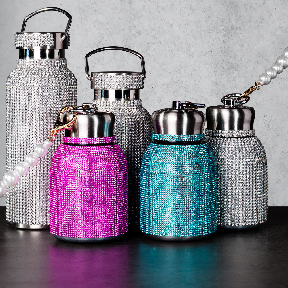 Rhinestone Vacuum Drinking Bottle - Silver (300mL)