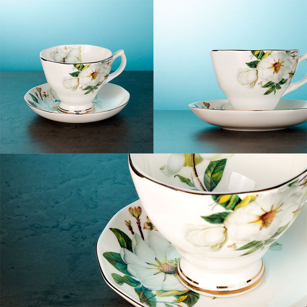 Fine Bone China Tea Cup with Floral Tea Pot Set of 9