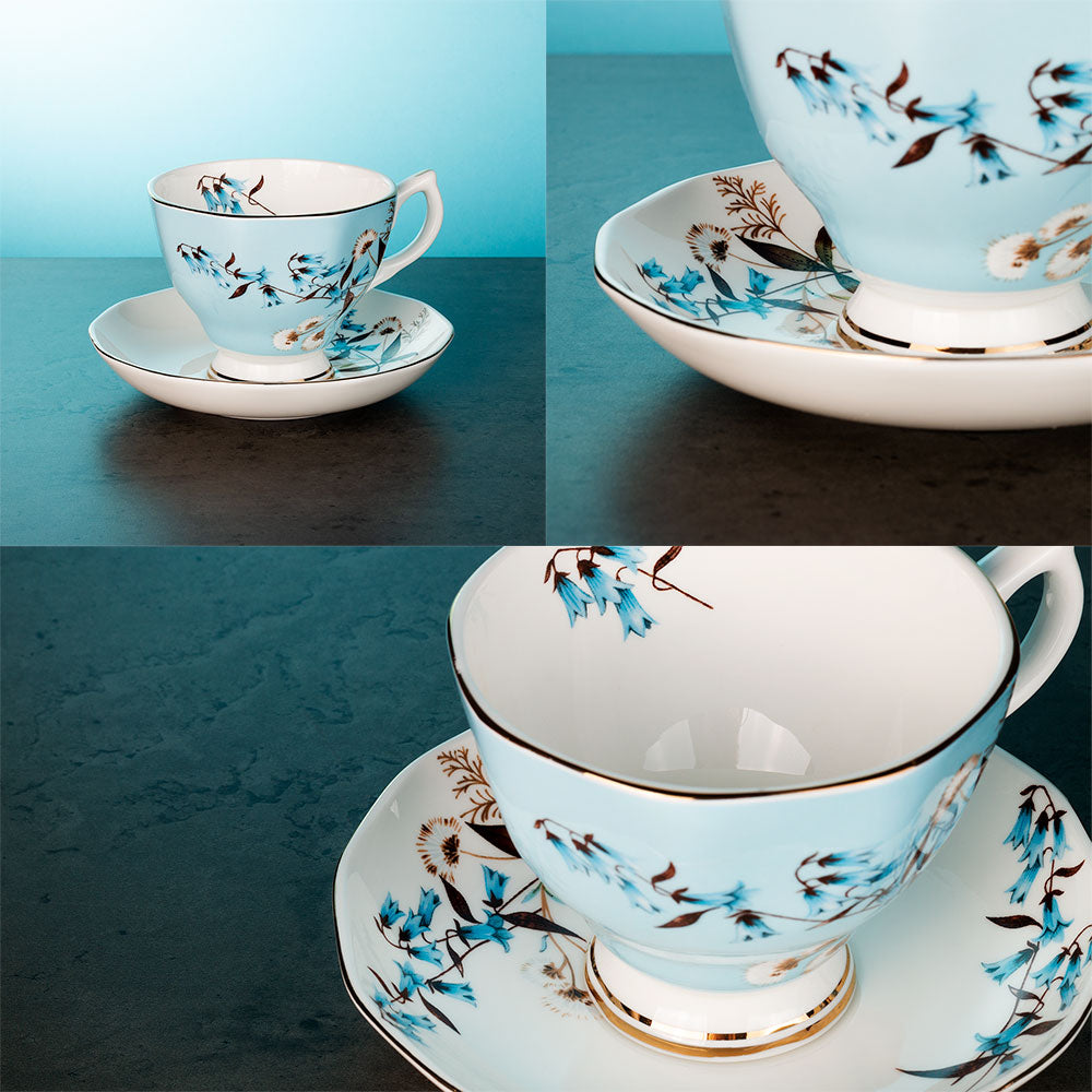 Fine Bone China Tea Cup with Floral Tea Pot Set of 9