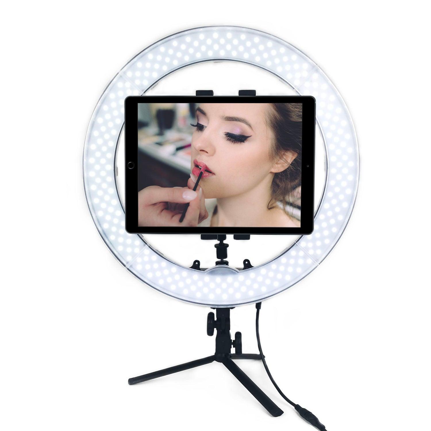 18 Inch Tabletop Ring Light Makeup Mirror Kit w/ iPad Mount Bag