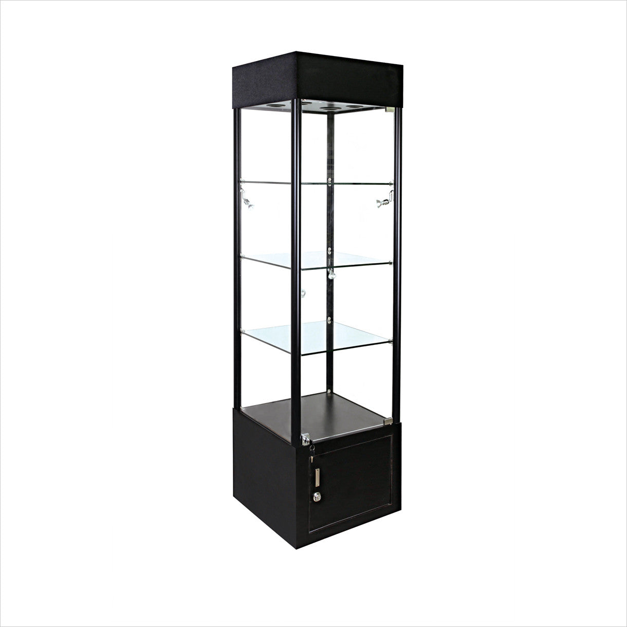 Square glass tower display showcase cabinet with lights