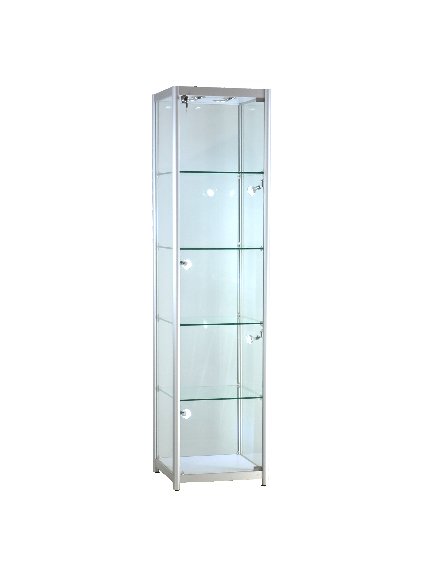 Glass Display Case - Lighted Tower Display Case - Anodized Aluminum - ABLC-500S
