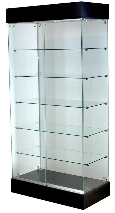 Glass display case - frameless glass showcase with LED lights-35 X 18 X 76 - inch black -GW351876 - unassembled