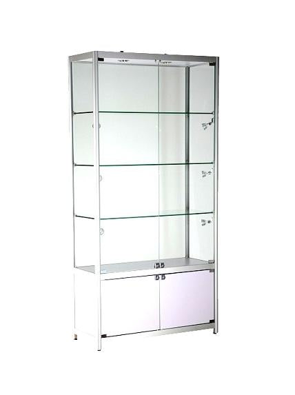 Glass Display Cabinet - Glass Display Cabinet silver frame with Storage -- ABWC-1000S