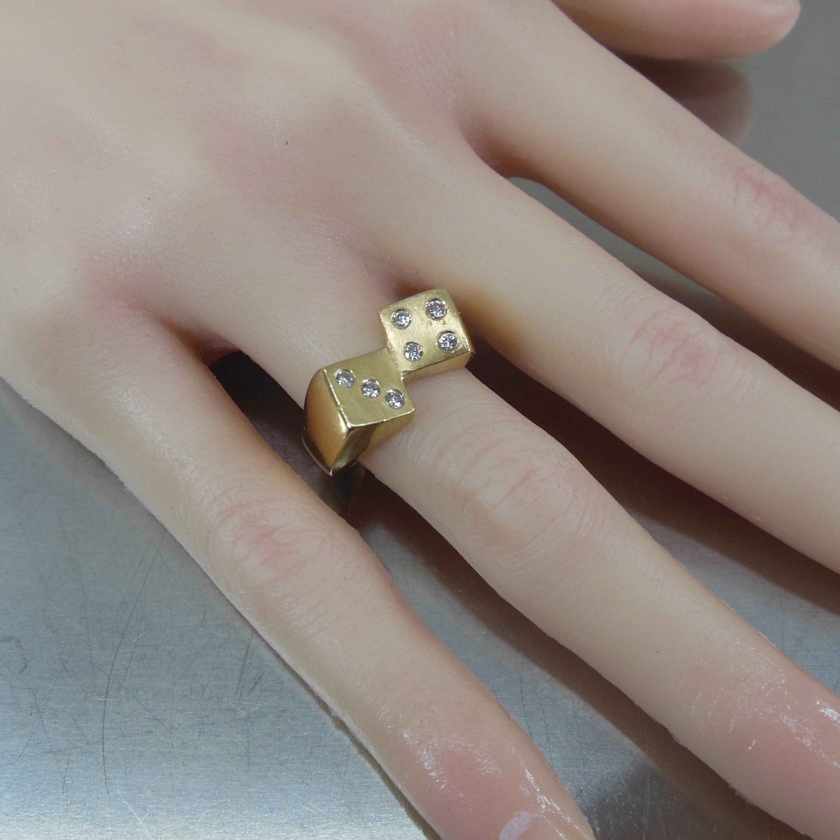 Lucky 7 Diamond 14K Yellow Gold Dice Ring Craps Pinky Size 6