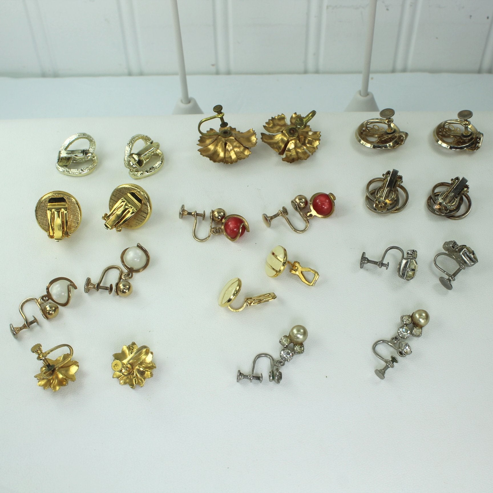 Collection 15 Pairs Earrings Screw Clip Unmarked Above Avg Quality RS Dangle Filigree