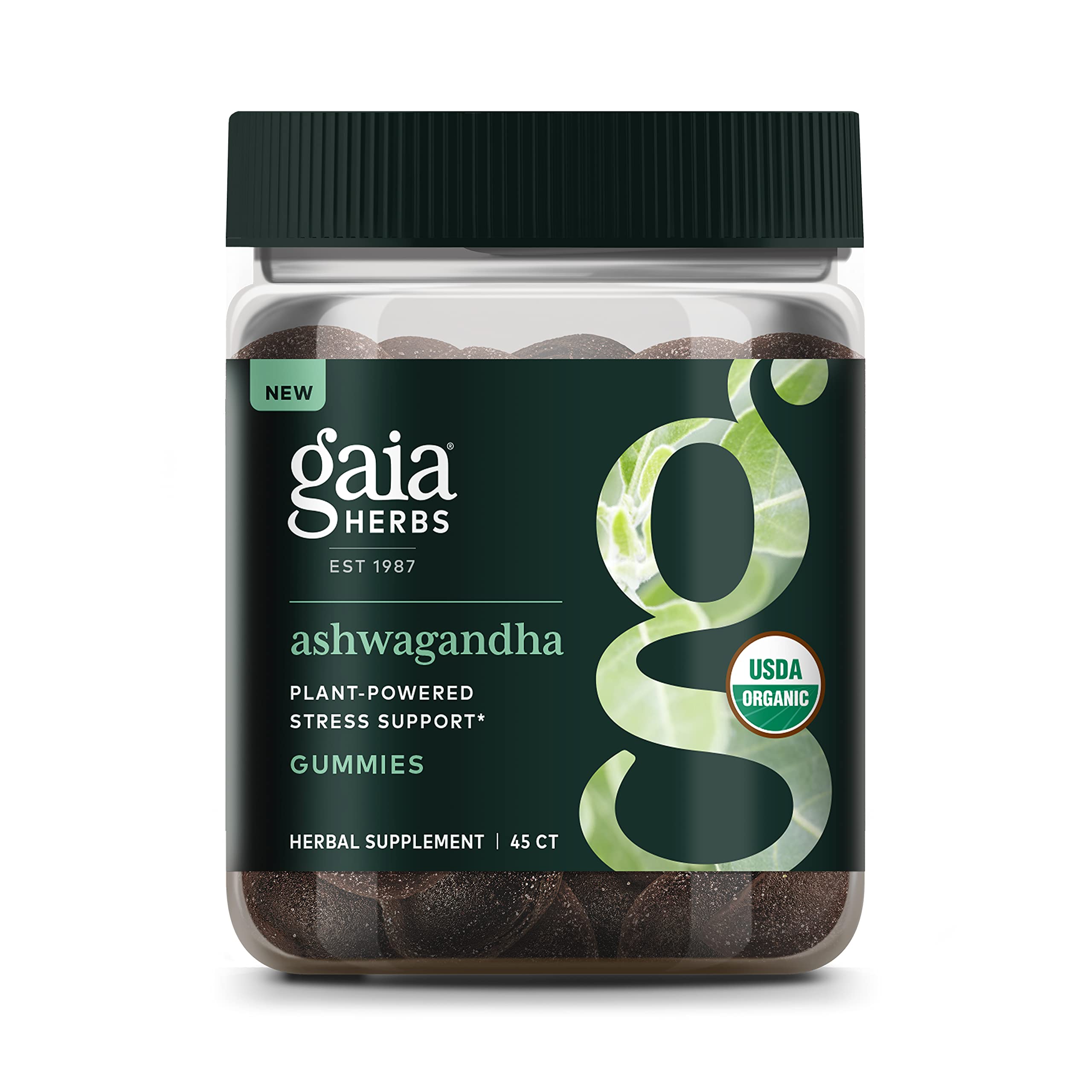 Gaia Herbs Organic Ashwagandha Gummies, Stress Support, Cinnamon, Ginger, Gluten Free, Vegan, 45 Count