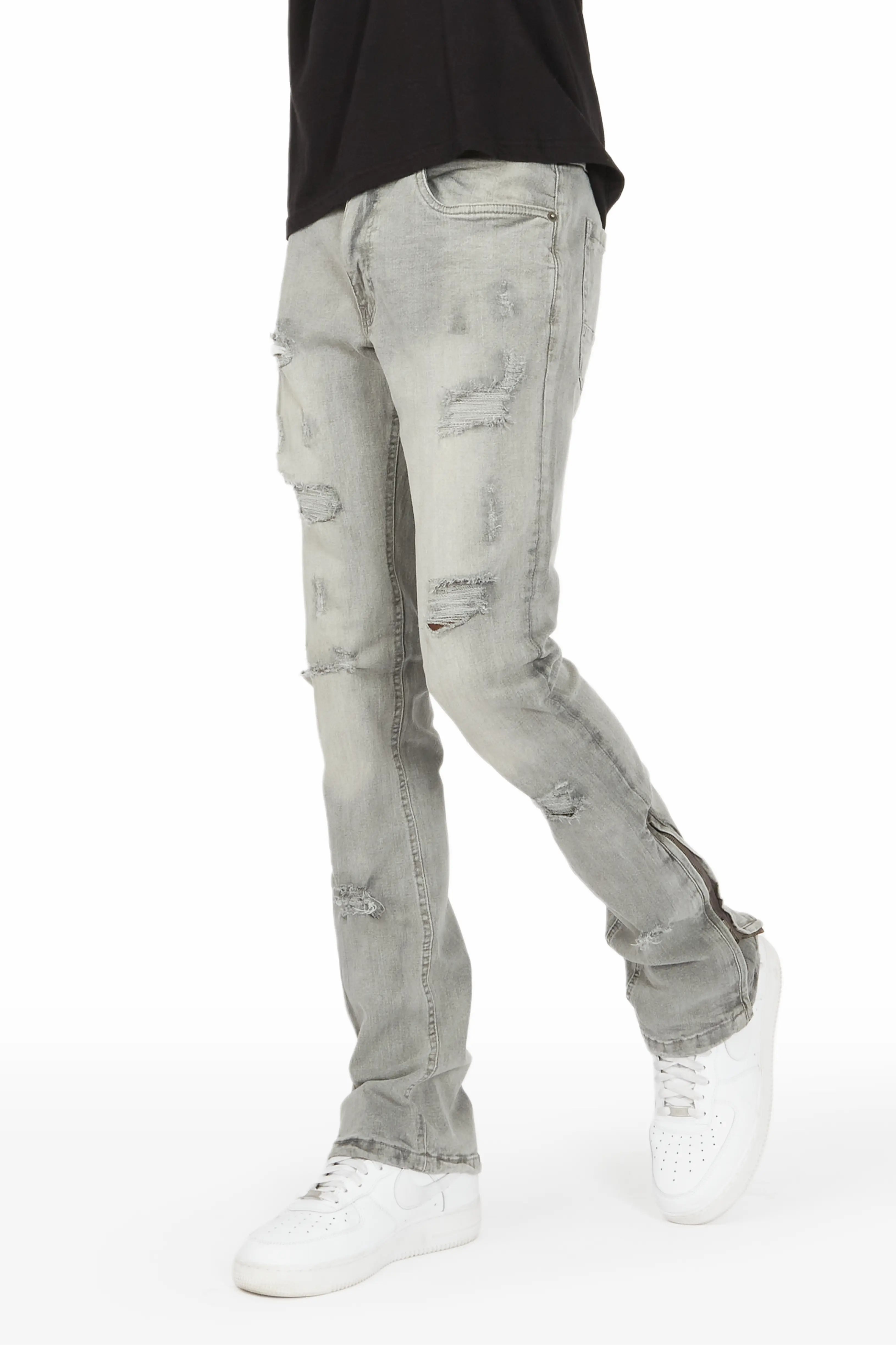 Ezio Light Grey Stacked Flare Jean