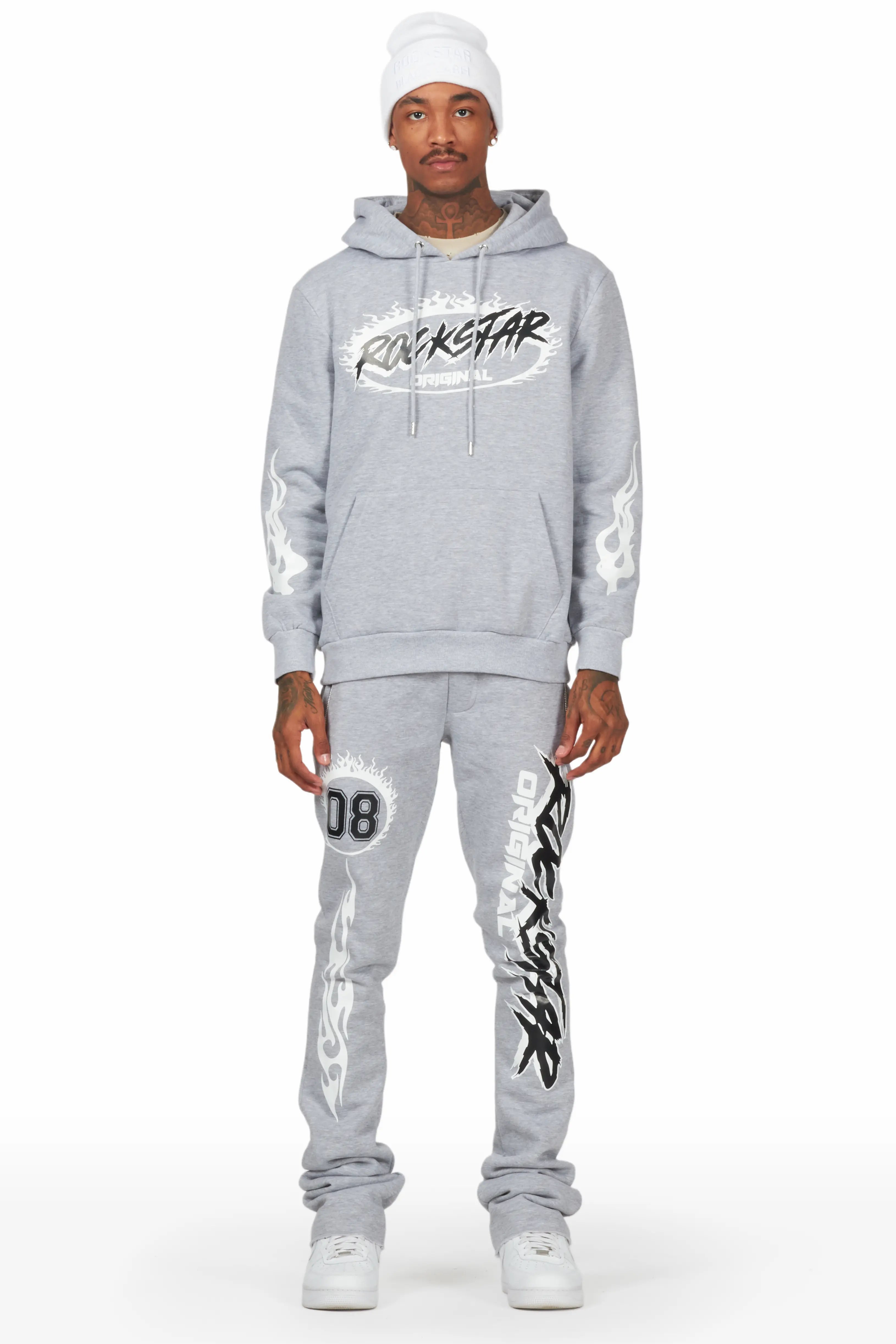 Draven Heather Grey Hoodie/Stacked Flare Track Pant Set