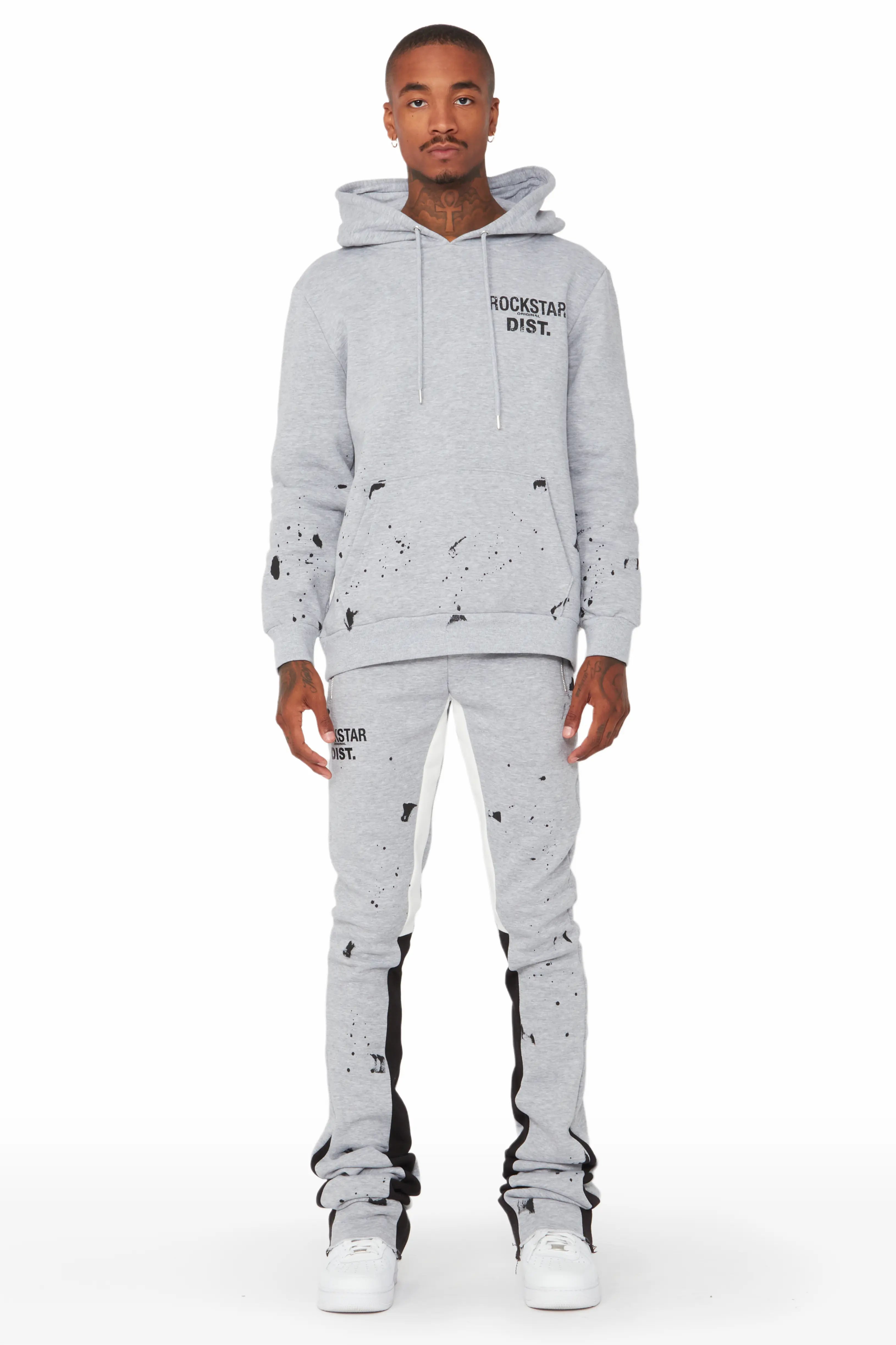 Raffer Grey/White Hoodie/Super Stacked Flare Pant Set