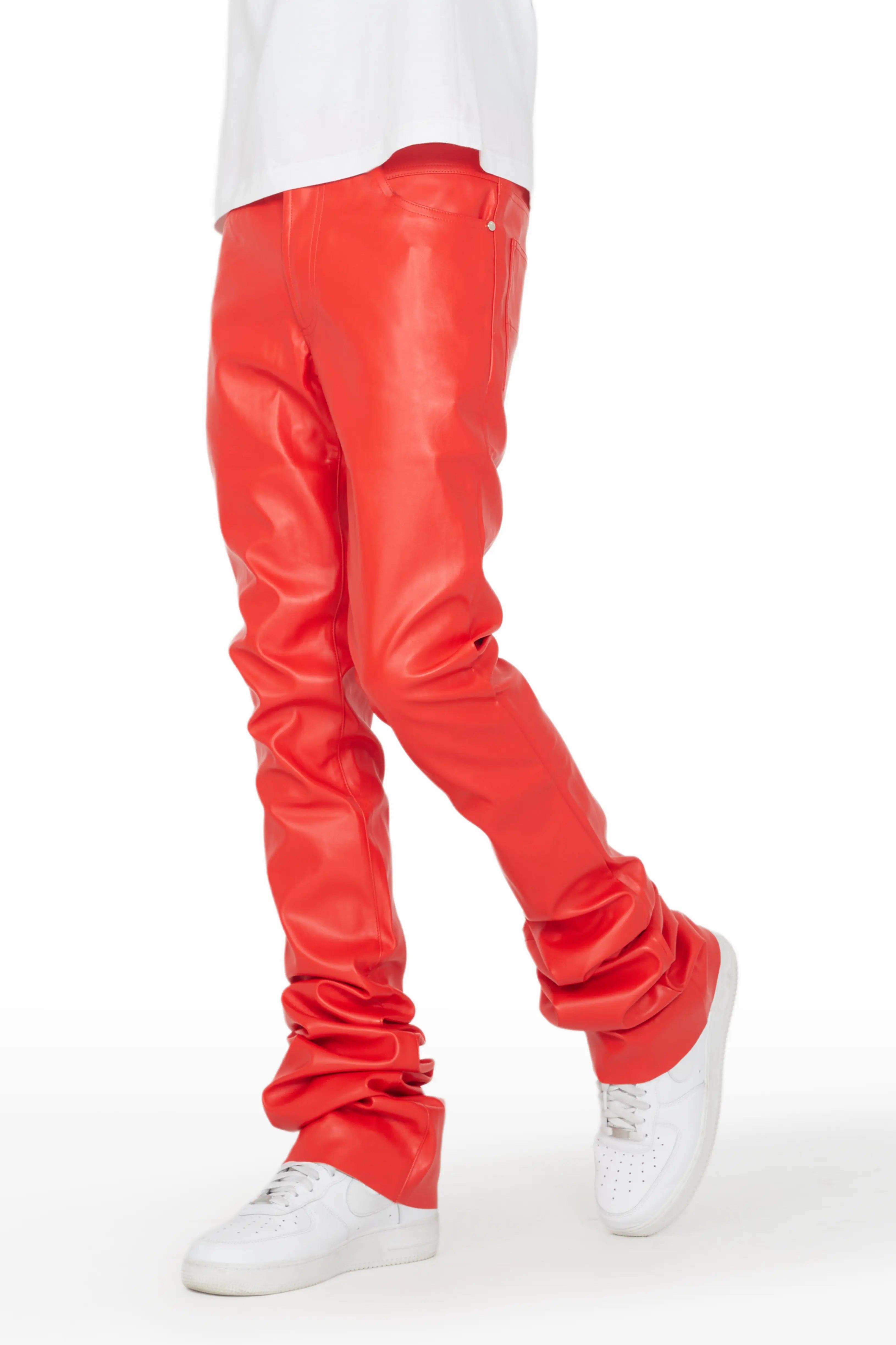 Ricky Red Super Stacked Faux Leather Pant
