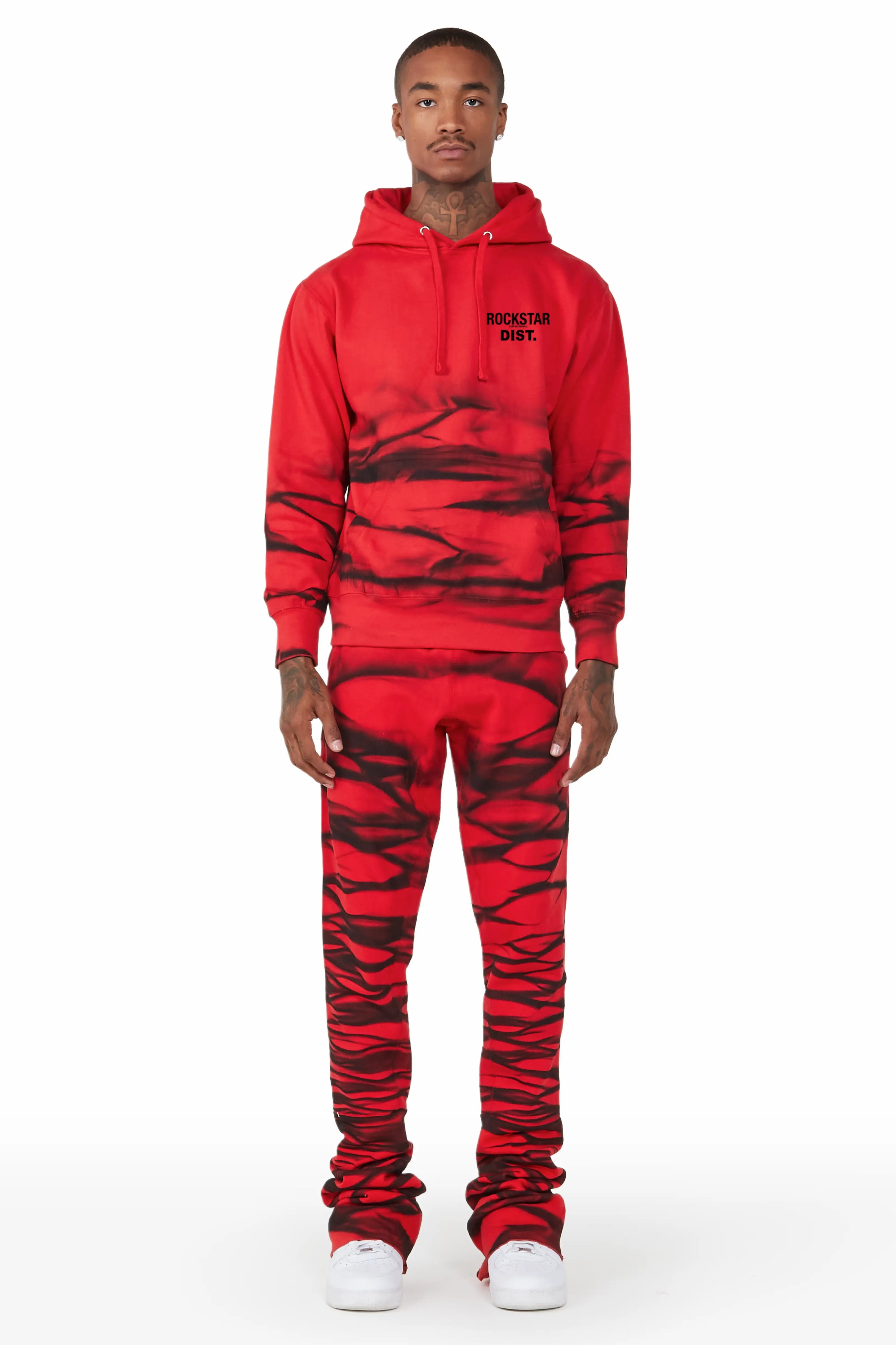 Ayden Red Graphic Hoodie Super Stacked Flare Pant Set