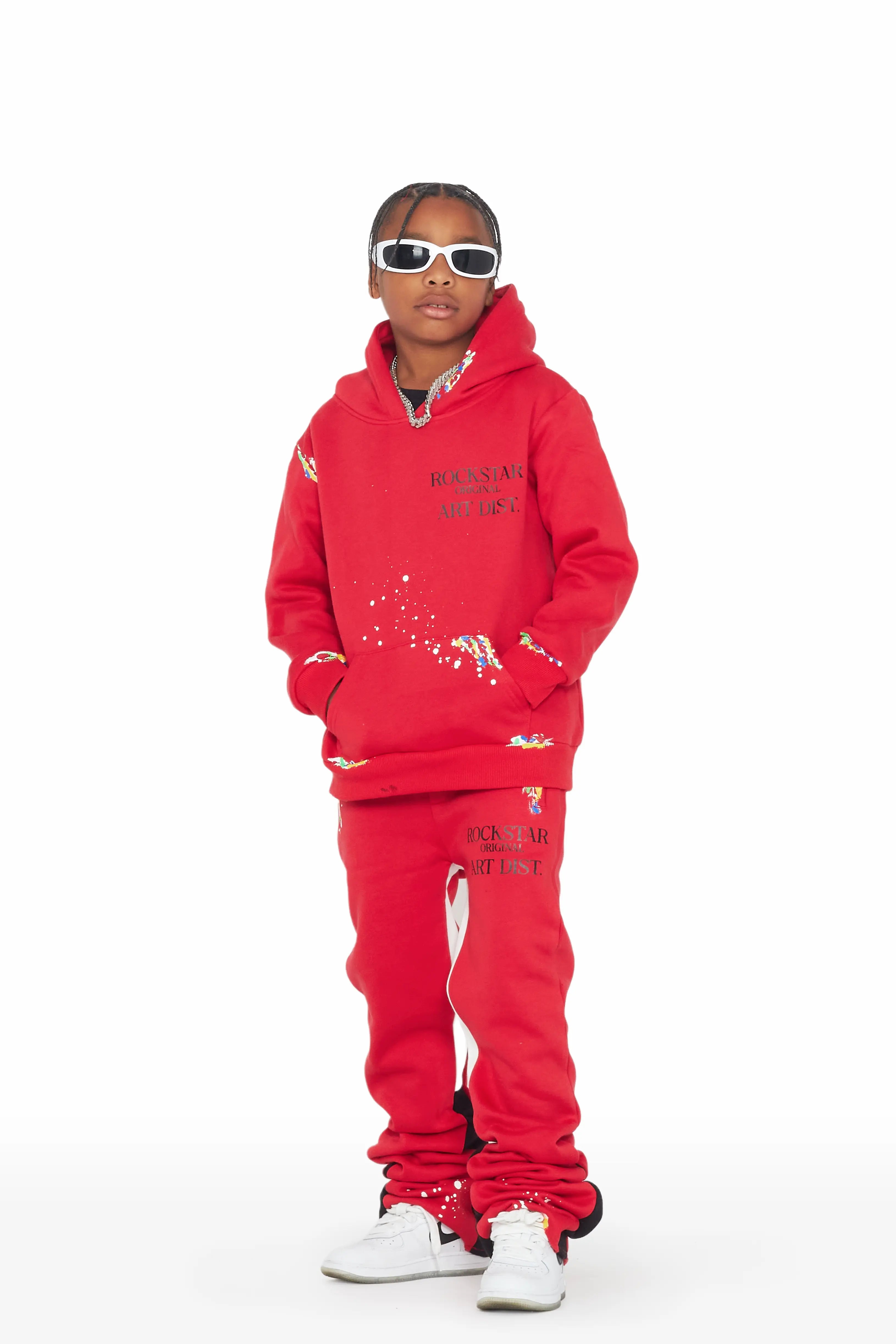 Boys Palmer Red Hoodie Super Stacked Flare Track Set