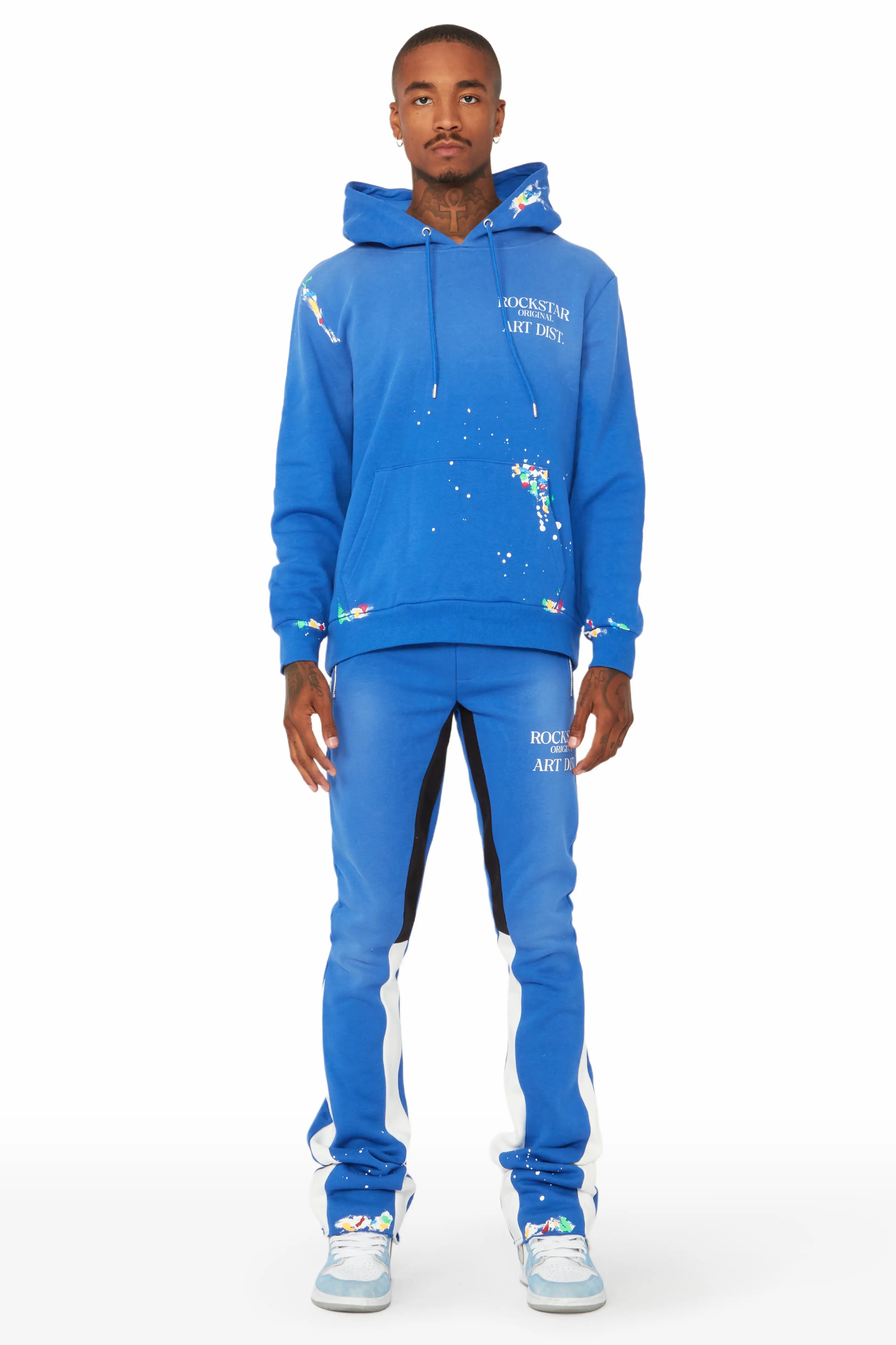 Rockstar Art Dist. Blue/White Hoodie/Stacked Flare Pant Set