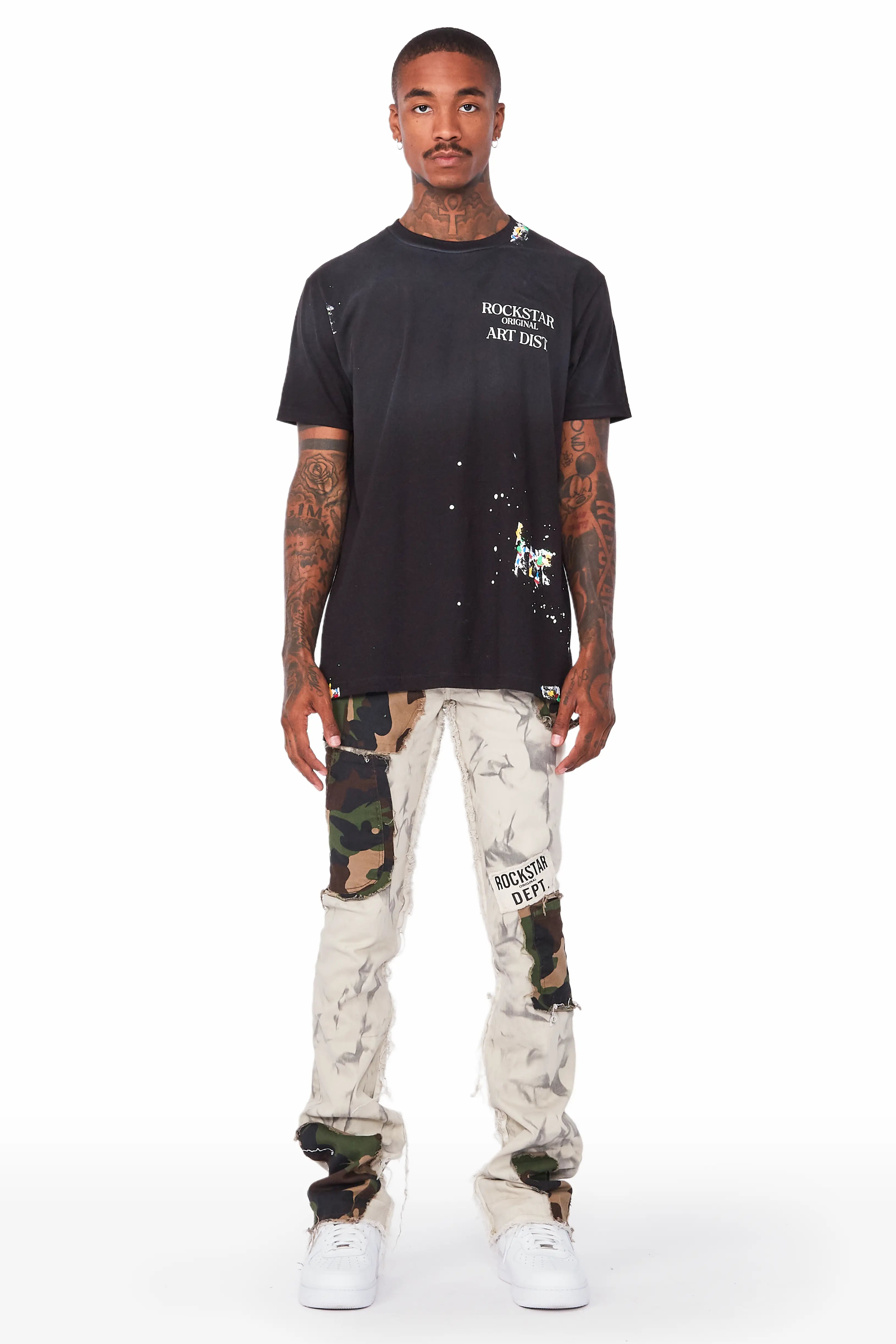 Chad Beige/Camo Patchwork Stacked Jean