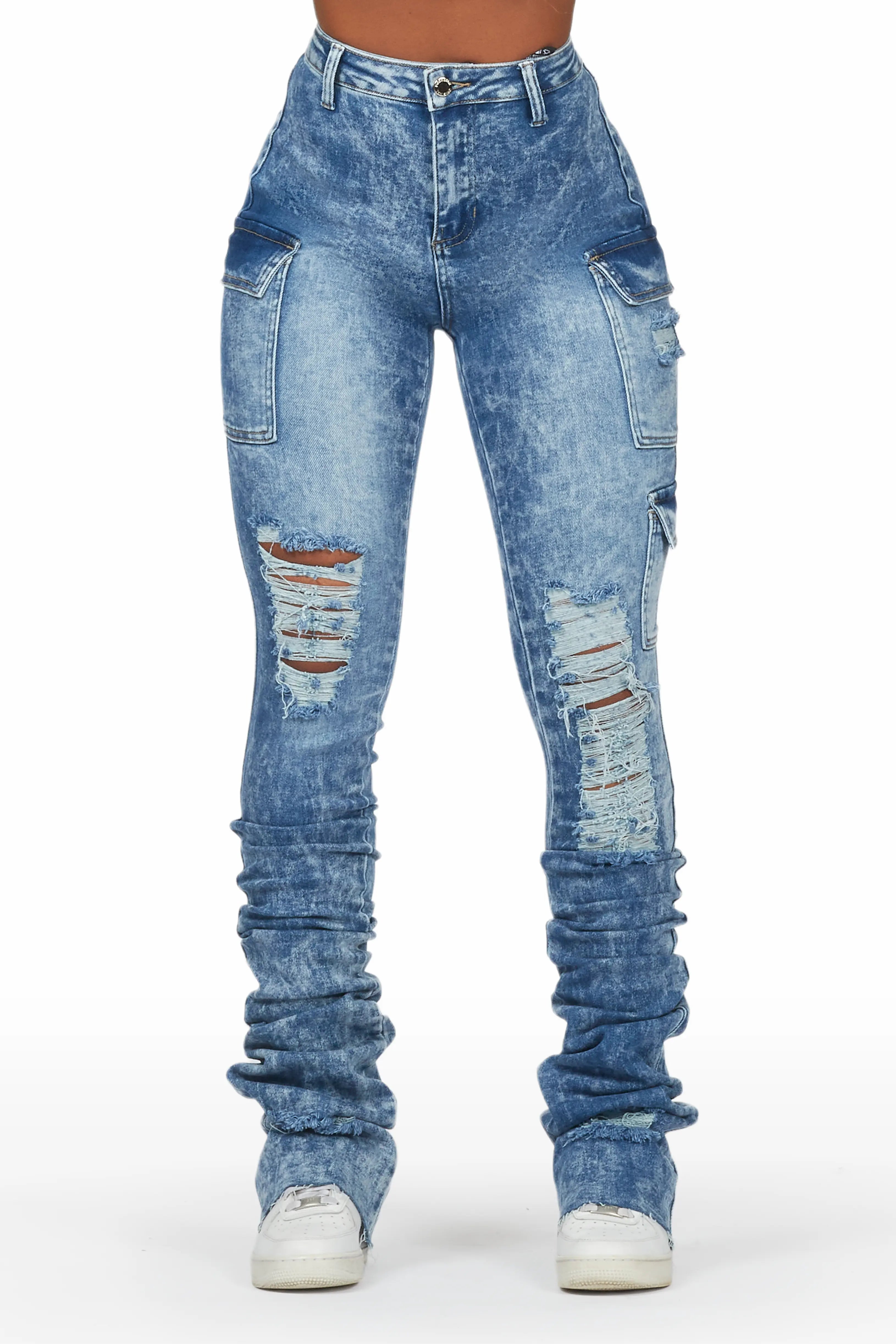 Vixen Acid Wash Cargo Super Stacked Jean