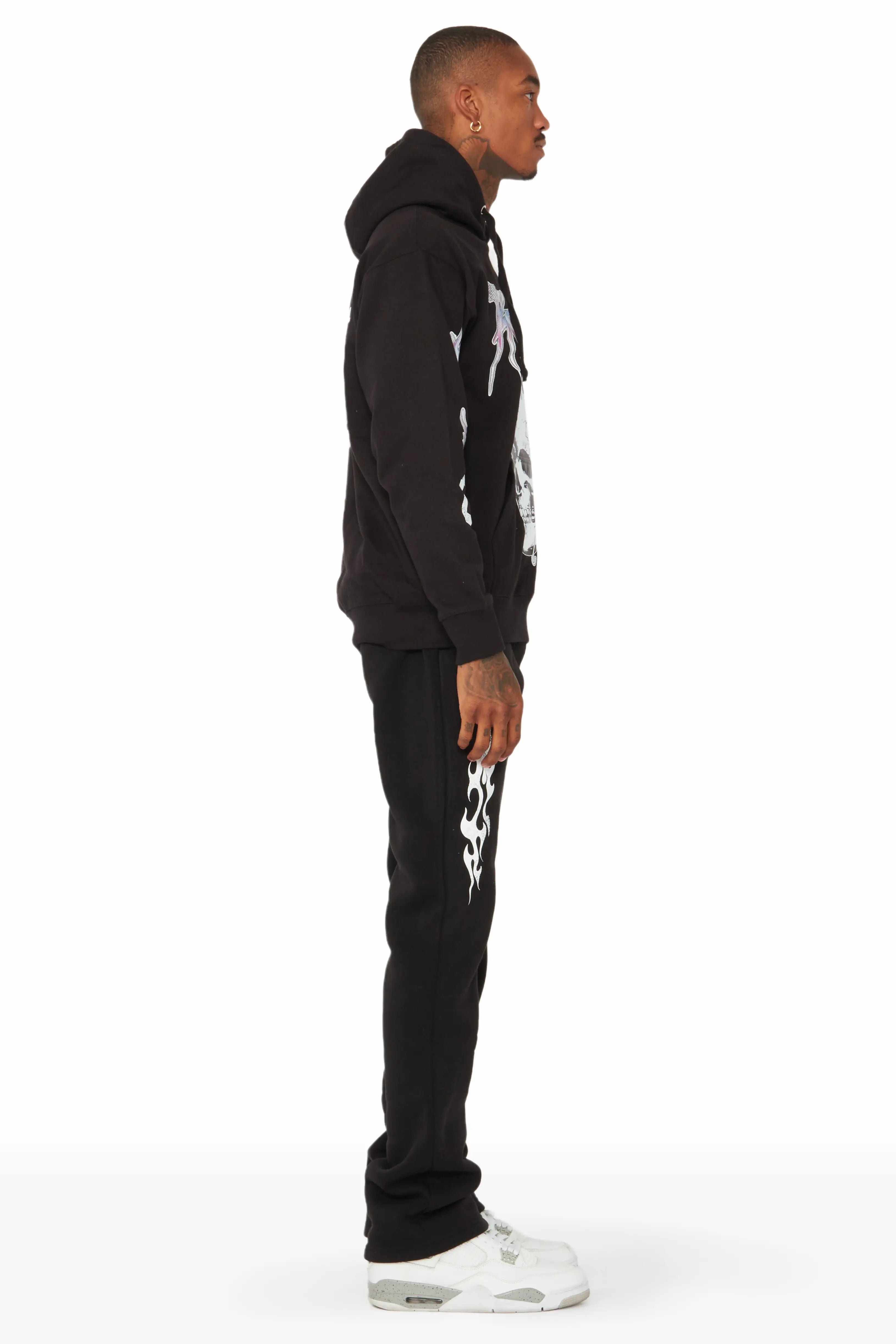 Ernesto Black Hoodie/Stacked Flare Pant Track Set