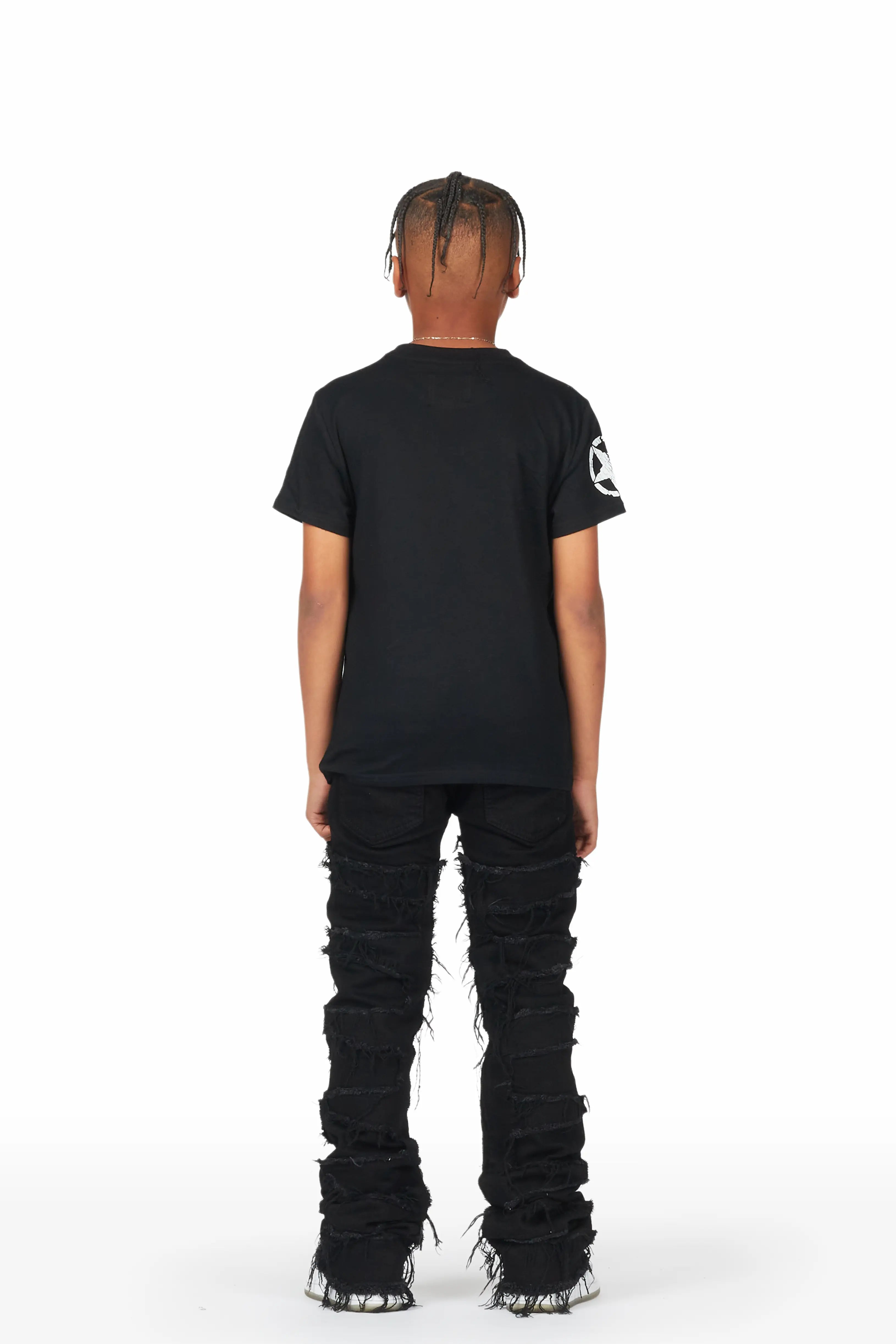 Boys Akos Black T-Shirt/Super Stacked Flare Jean