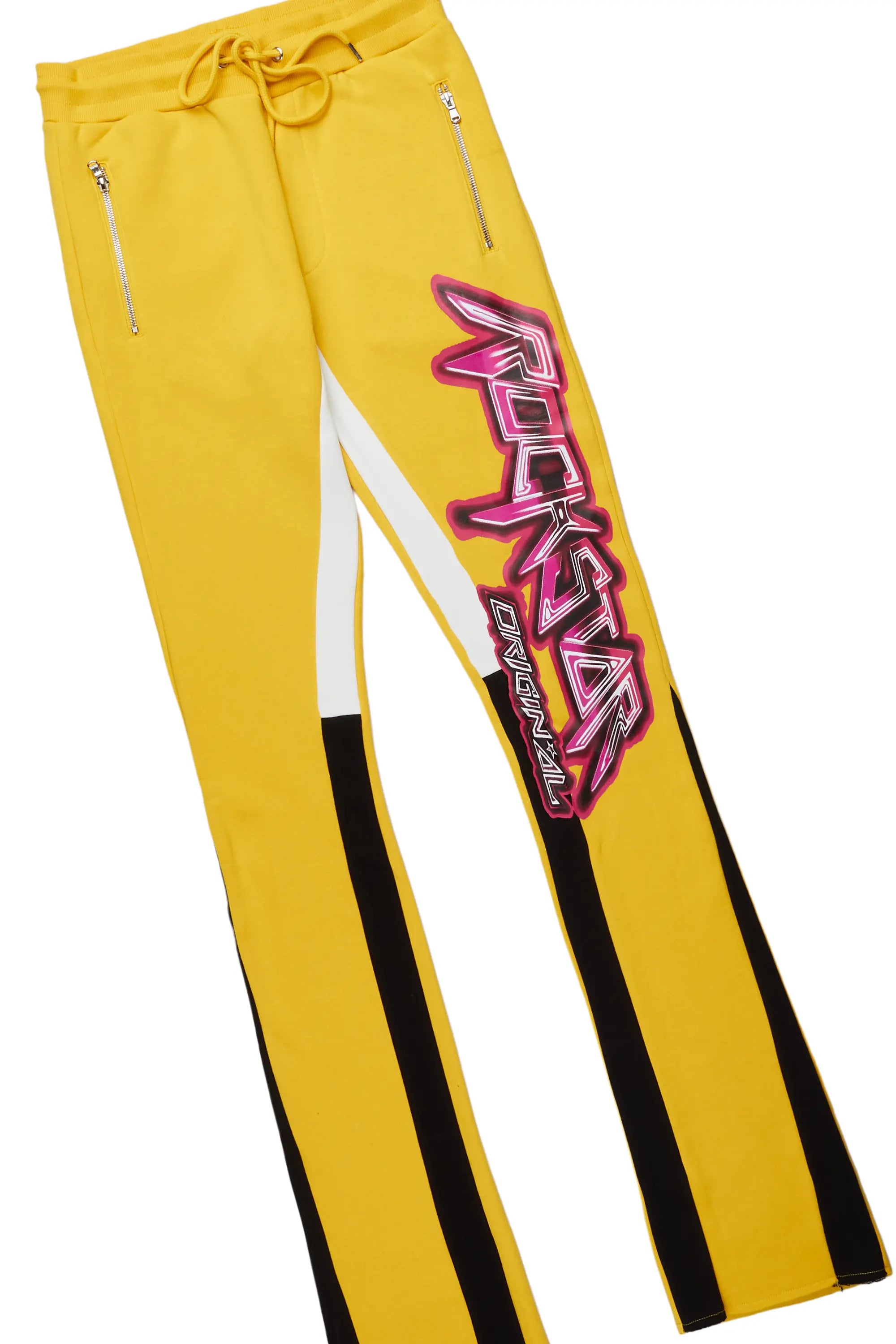 Obern Yellow Graphic Hoodie/Stacked Flare Pant Track Set