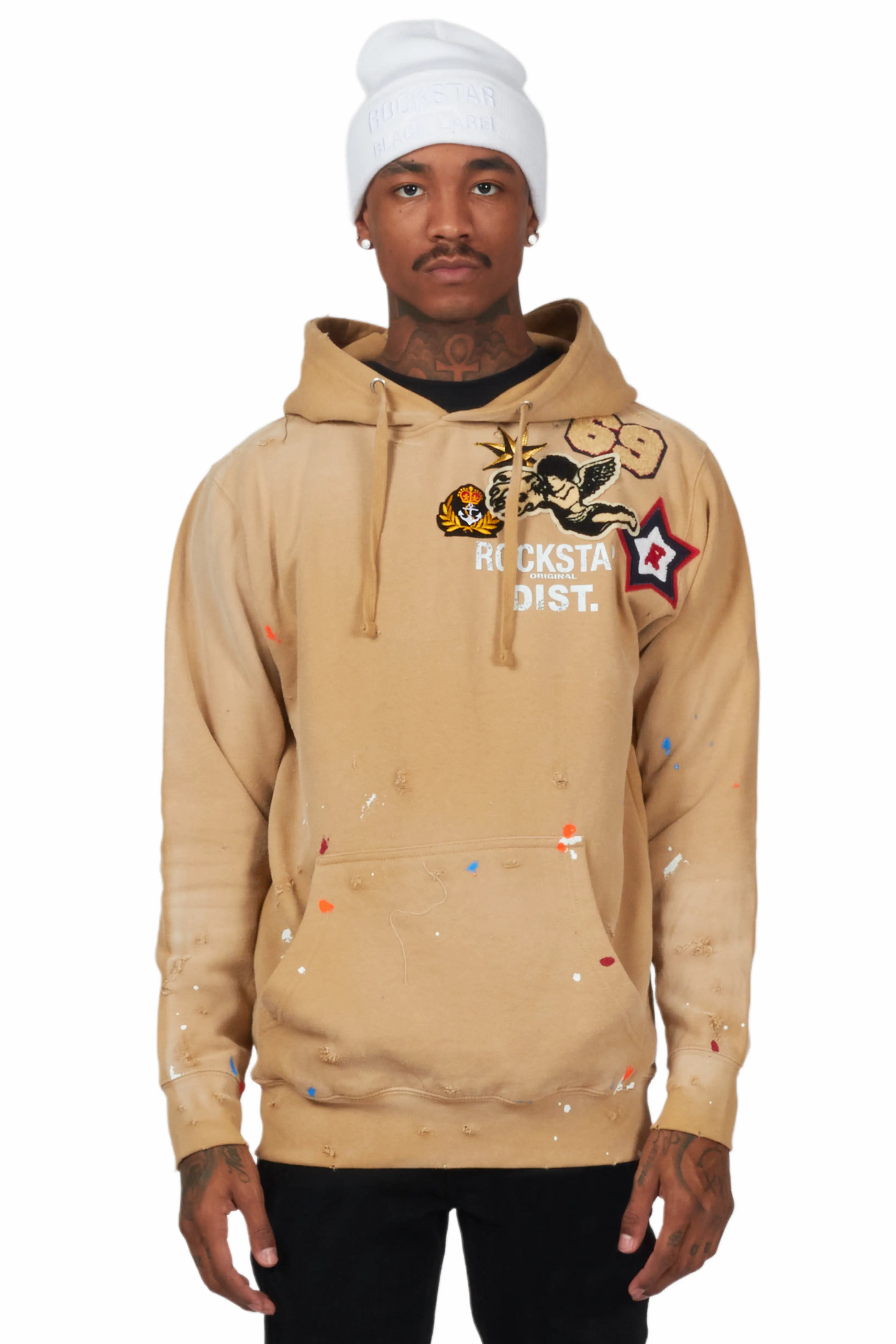 Samuel Beige Patchwork Graphic Hoodie